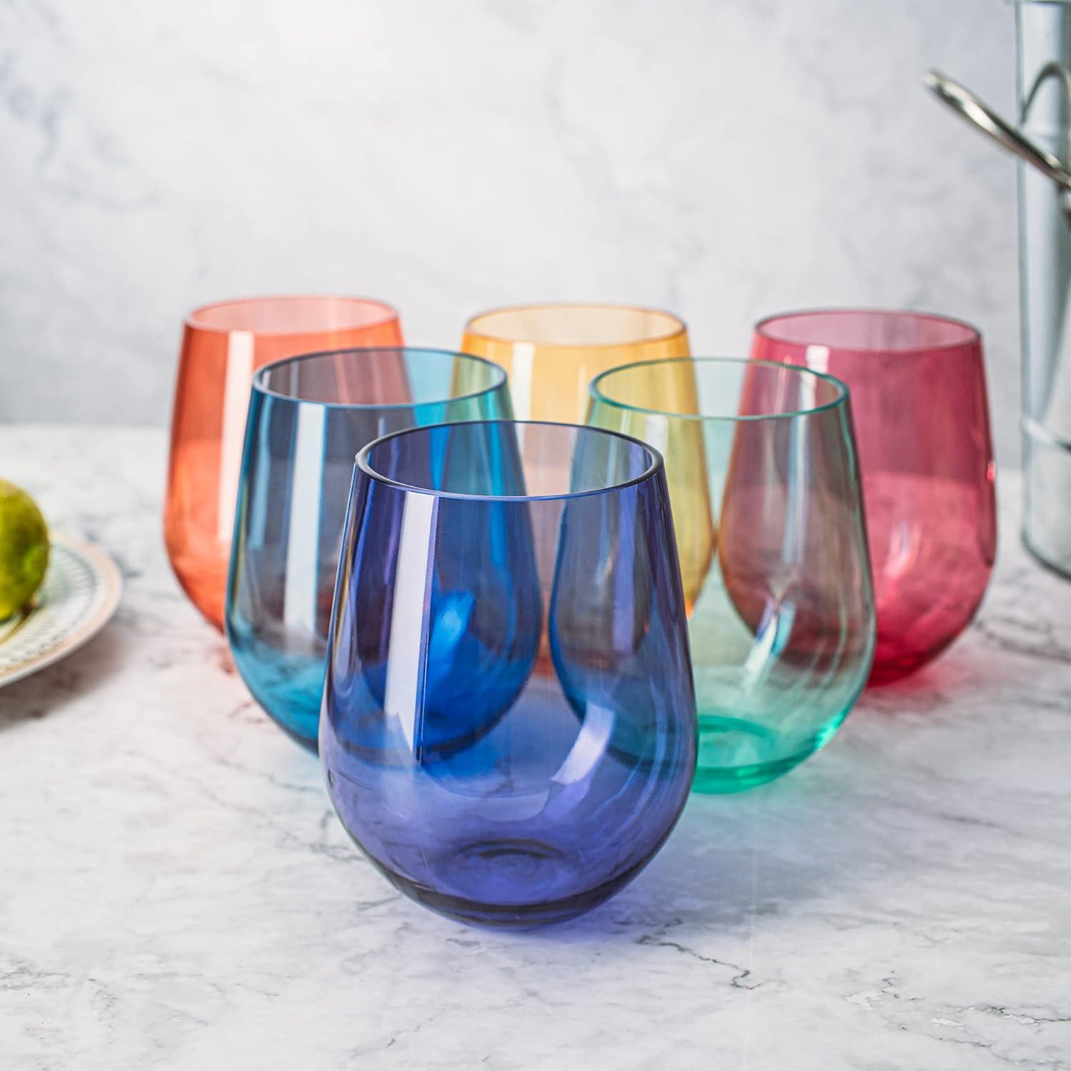 Multicolor Acrylic Stemless Shatterproof Wine Glasses Set of 6