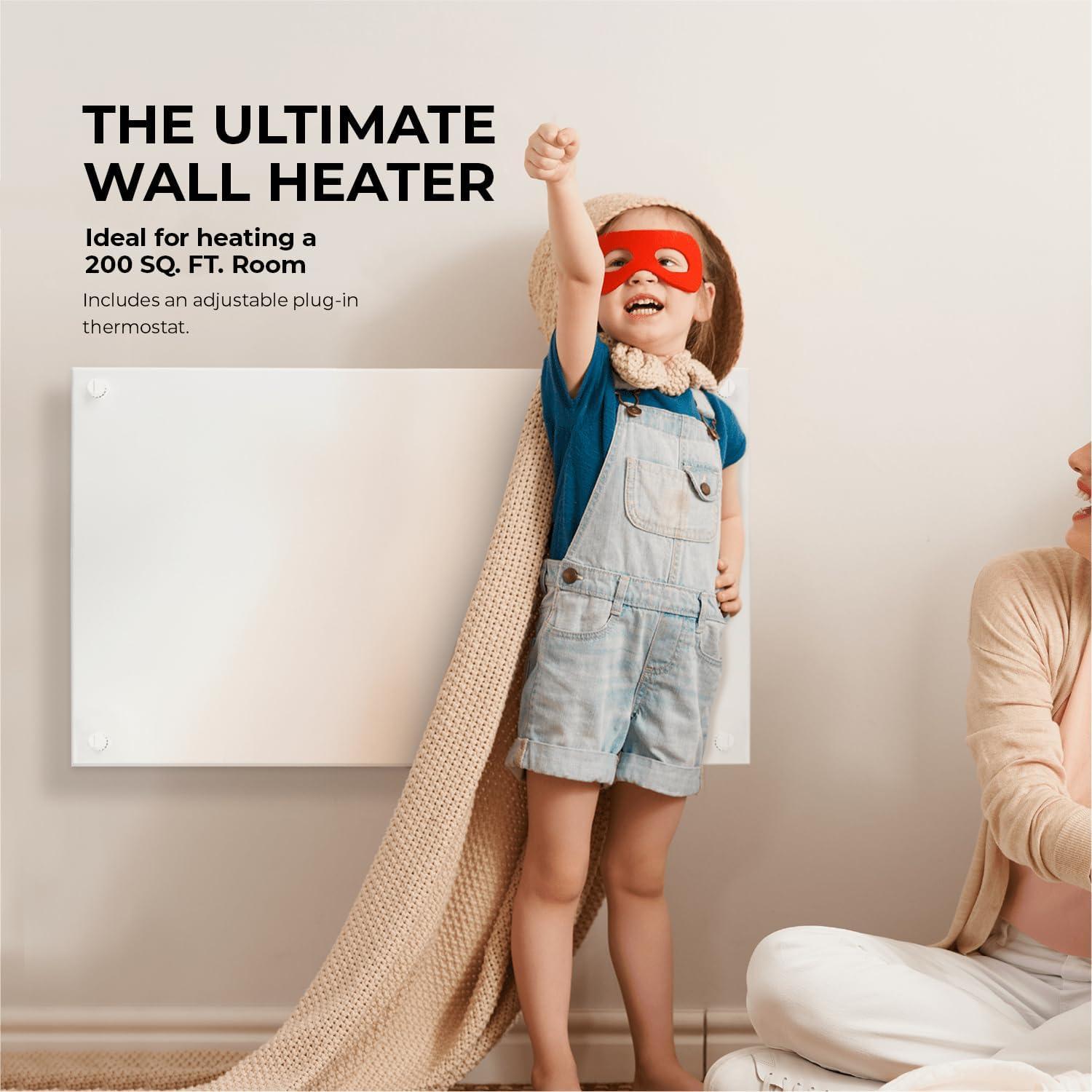 White Electric Wall Heater with Thermostat and Convection