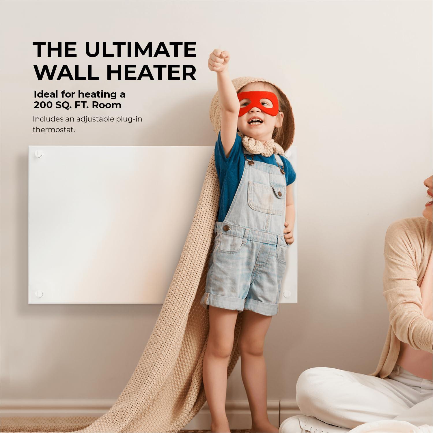 White Electric Wall Heater with Thermostat and Convection