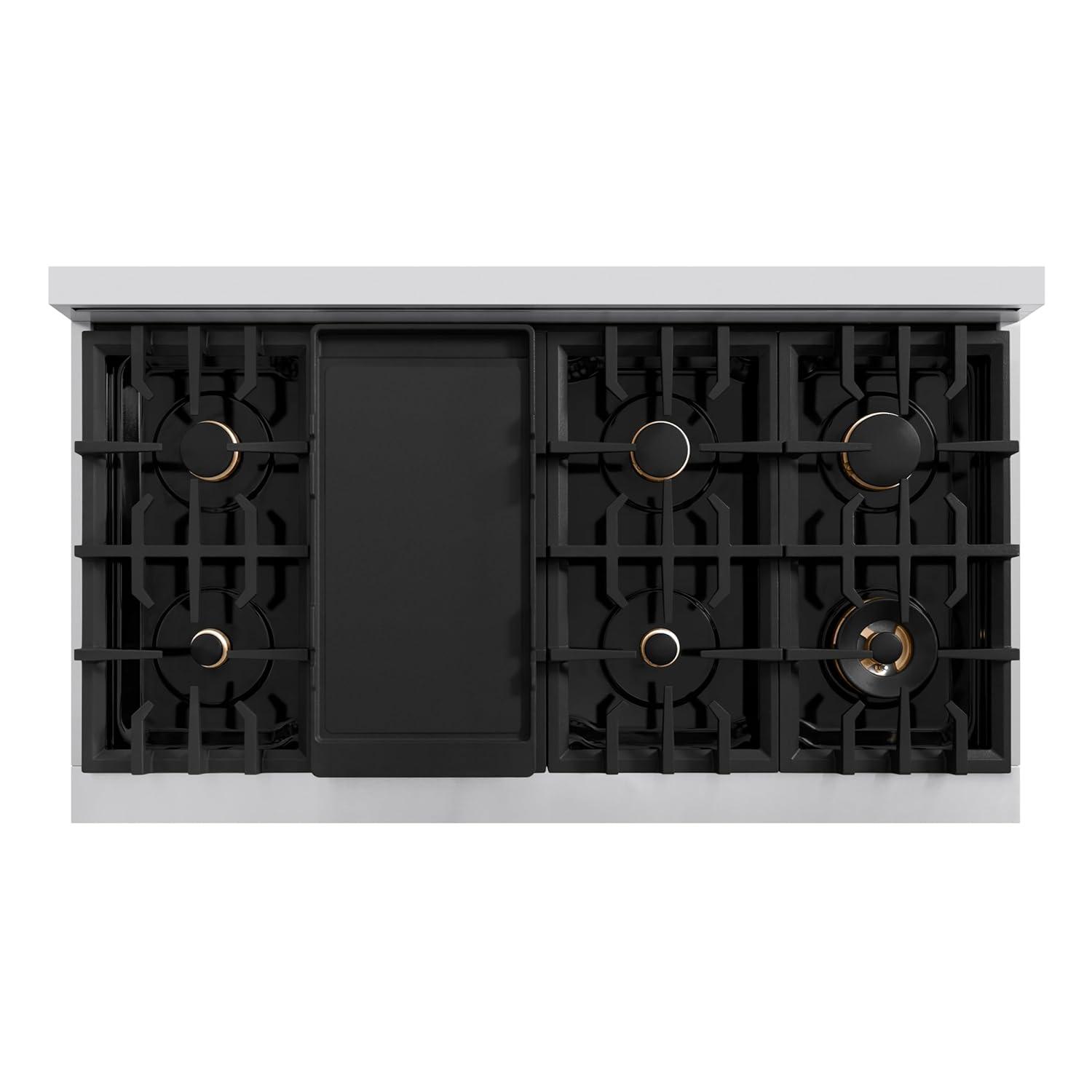 ZLINE ZLINE Autograph Edition 48 in. 6.7 cu. ft. Classic Double Oven Gas Range W/ 8 Burner Cooktop in Stainless Steel & Matte Black Accents (CGRZ-48-MB) CGRZ-48-G