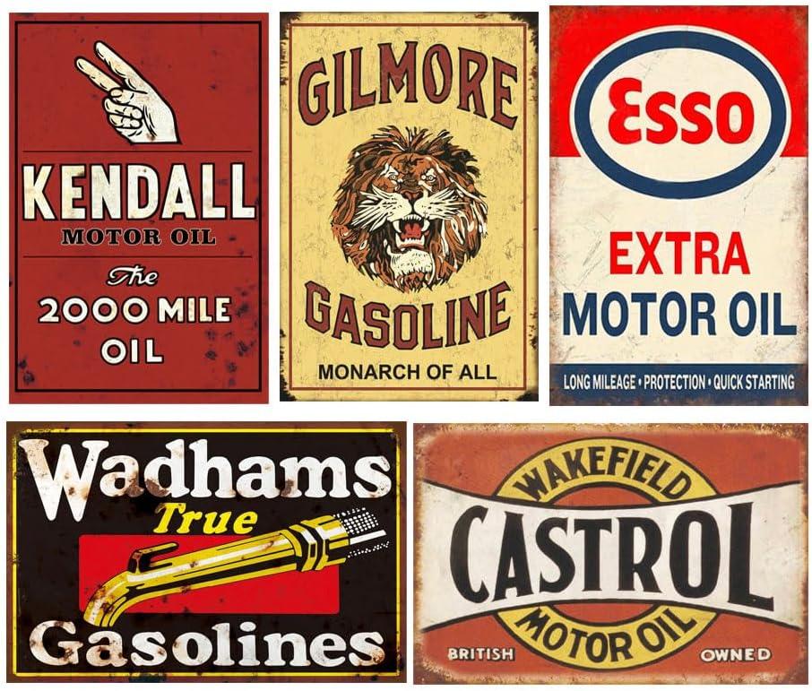 Reproduced Vintage Tin Sign Pack, Gas Oil Retro Advert Antique Metal Signs for Garage Man Cave Bar Kitchen, Nostalgic Car Decor, 8x12 Inch (35 Pieces A)