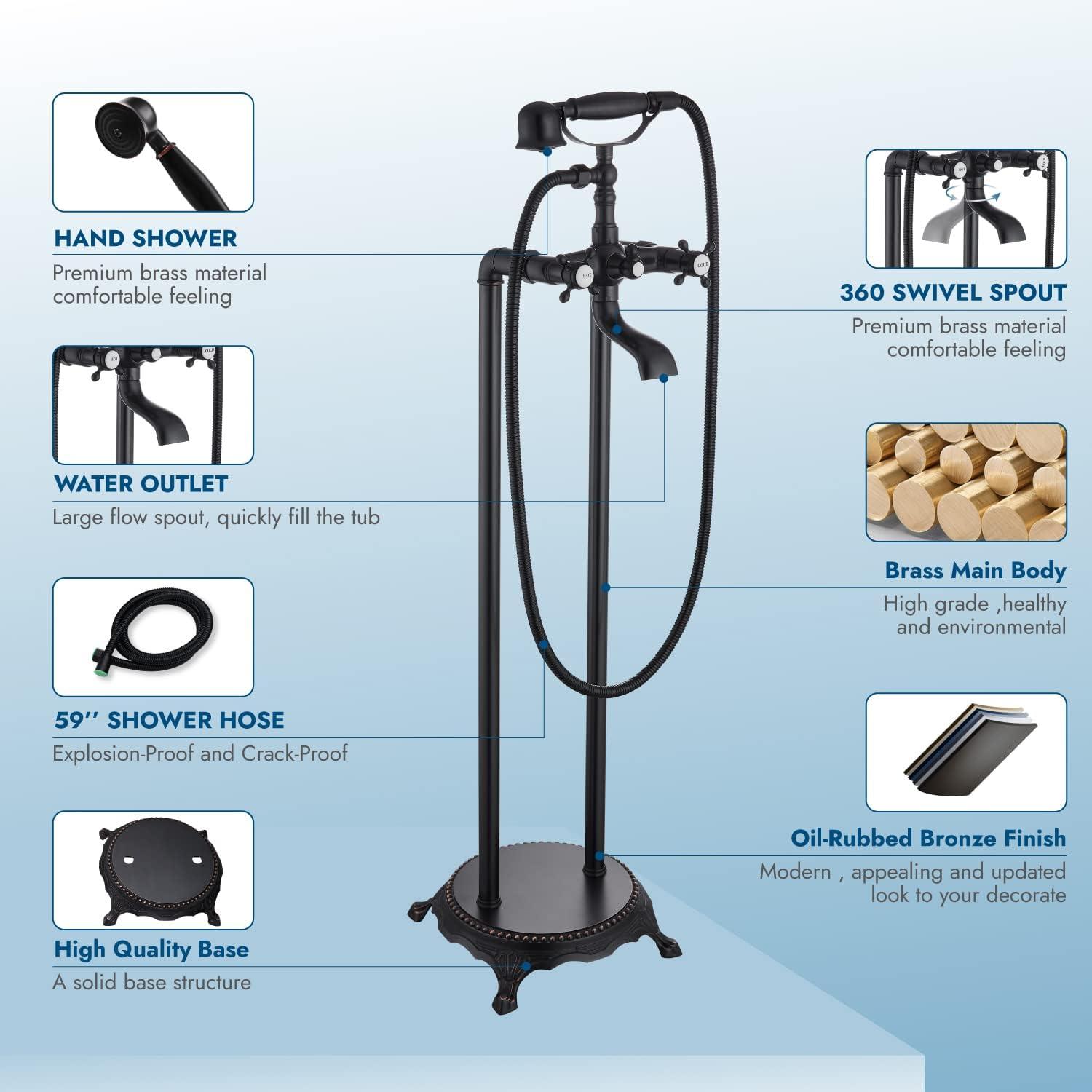 Oil Rubbed Bronze Freestanding Bathtub Faucet with Handheld Shower