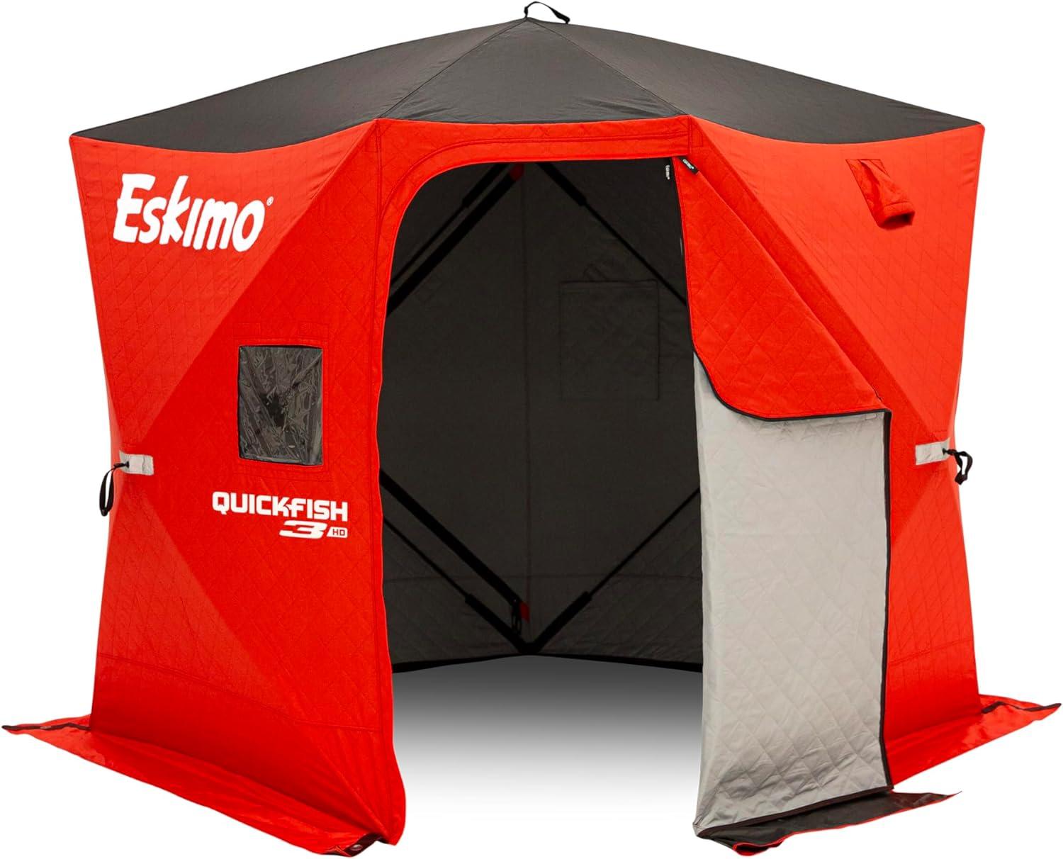 Eskimo QuickFish™ 3HD, Pop-Up Portable Shelter, No-Trip Door, Red/Black, Three Person, 46075