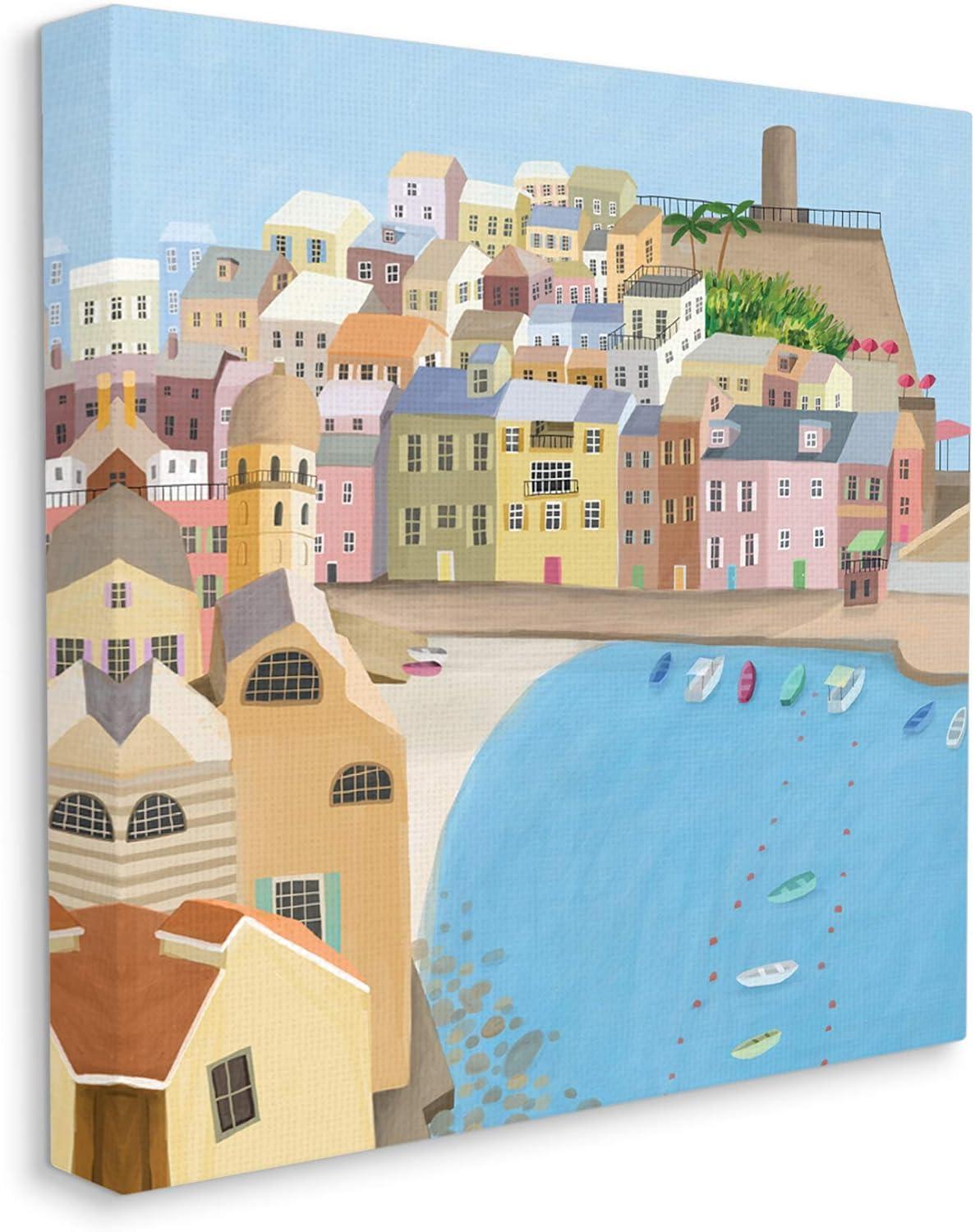 Italian Seaside Architecture Coastal City Port Art for Kids Gallery-Wrapped Canvas Print Wall Art, 17x17