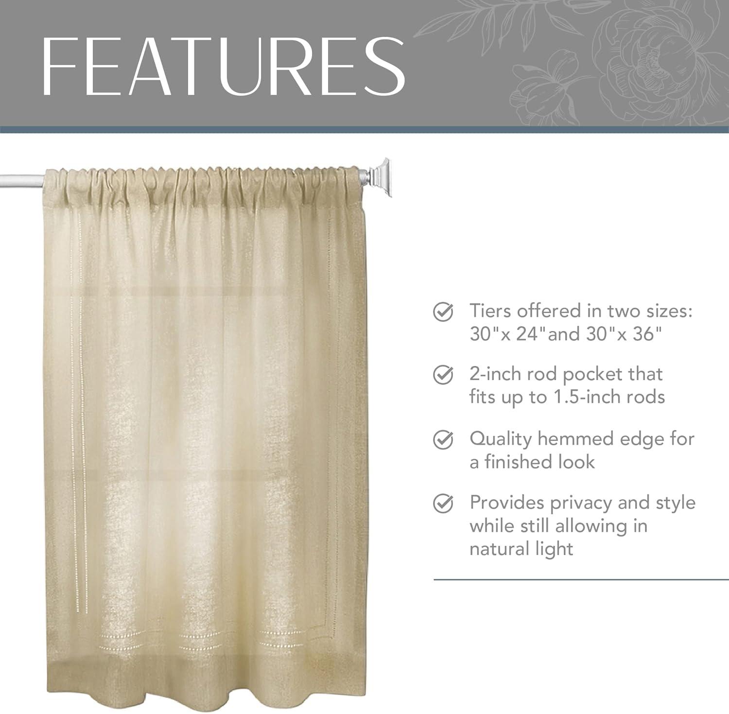 Elrene Cameron Linen Rod Pocket Kitchen Tier Window Curtain Set of 2 - Elrene Home Fashions