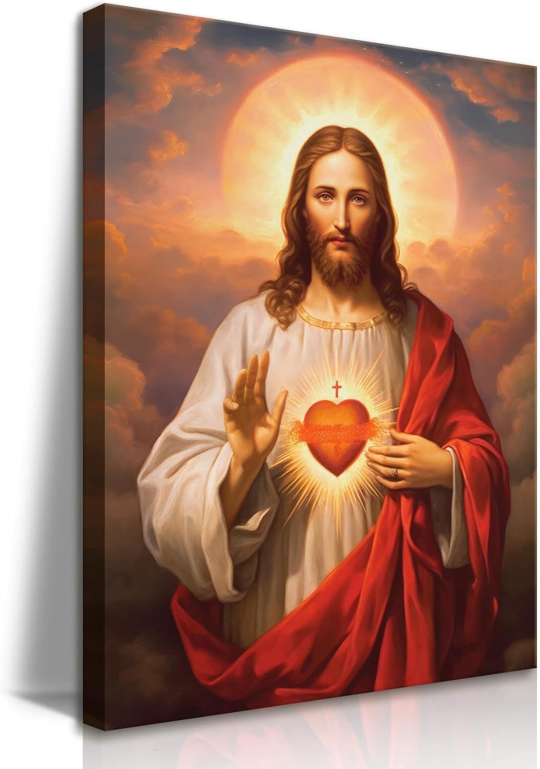 Sacred Heart of Jesus Religious Canvas Wall Art