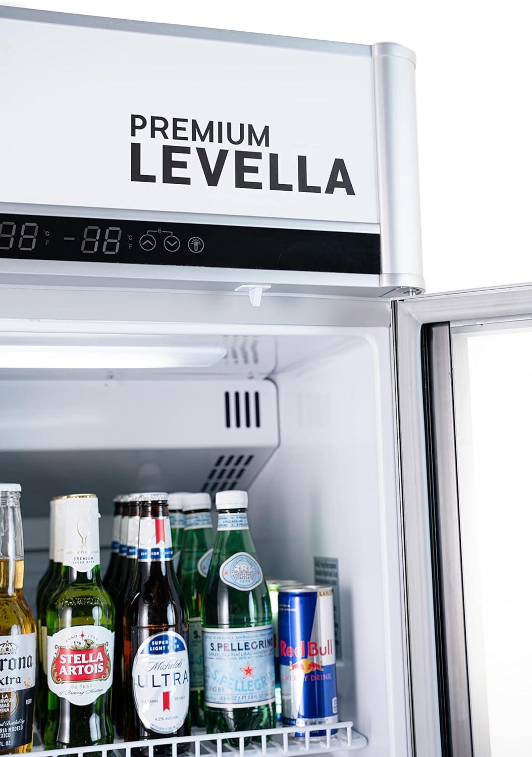 Premium Levella PRFIM1256DX Single Glass Door Merchandiser Refrigerator-Freezer with Automatic Ice Maker Display Beverage Cooler-12.5 cu ft-Silver