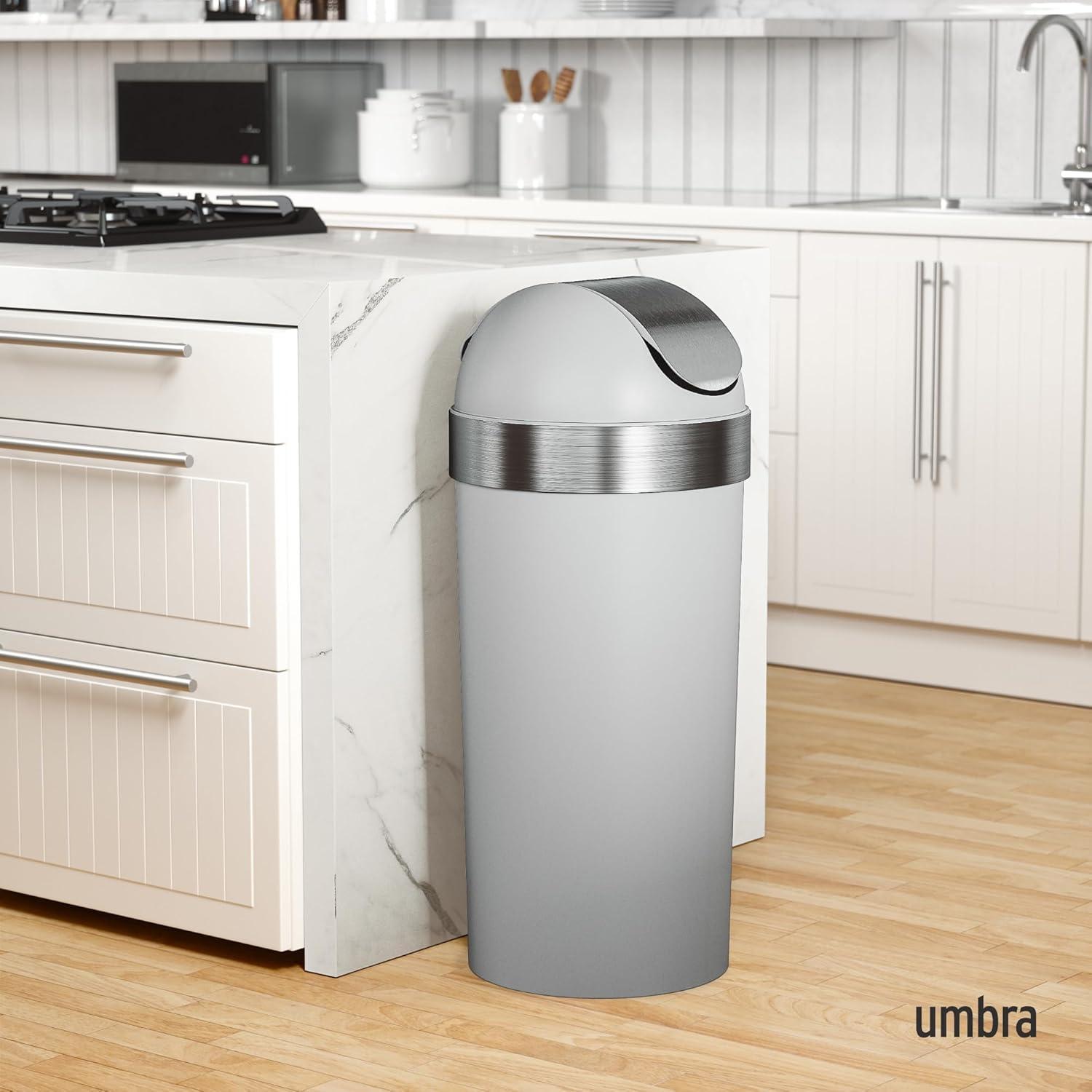 Umbra 16.5gal Venti Can Gray/Nickel: Indoor Swing-Top Trash Can, Polypropylene, 35" Height, 14.6" Width, 5.6 lbs