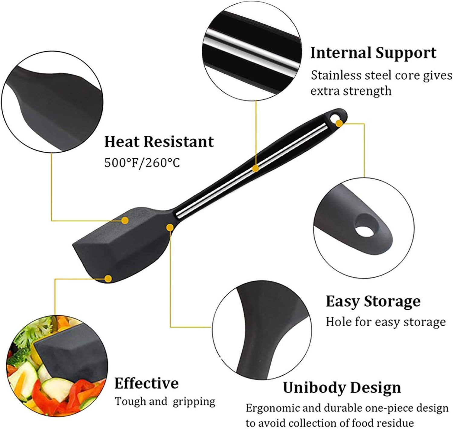 Food Grade Silicone Rubber Spatula Set for Kitchen Baking, Cooking, and Mixing High Heat Resistant Non Stick Dishwasher Safe BPA-Free Set of 6,black，G184468