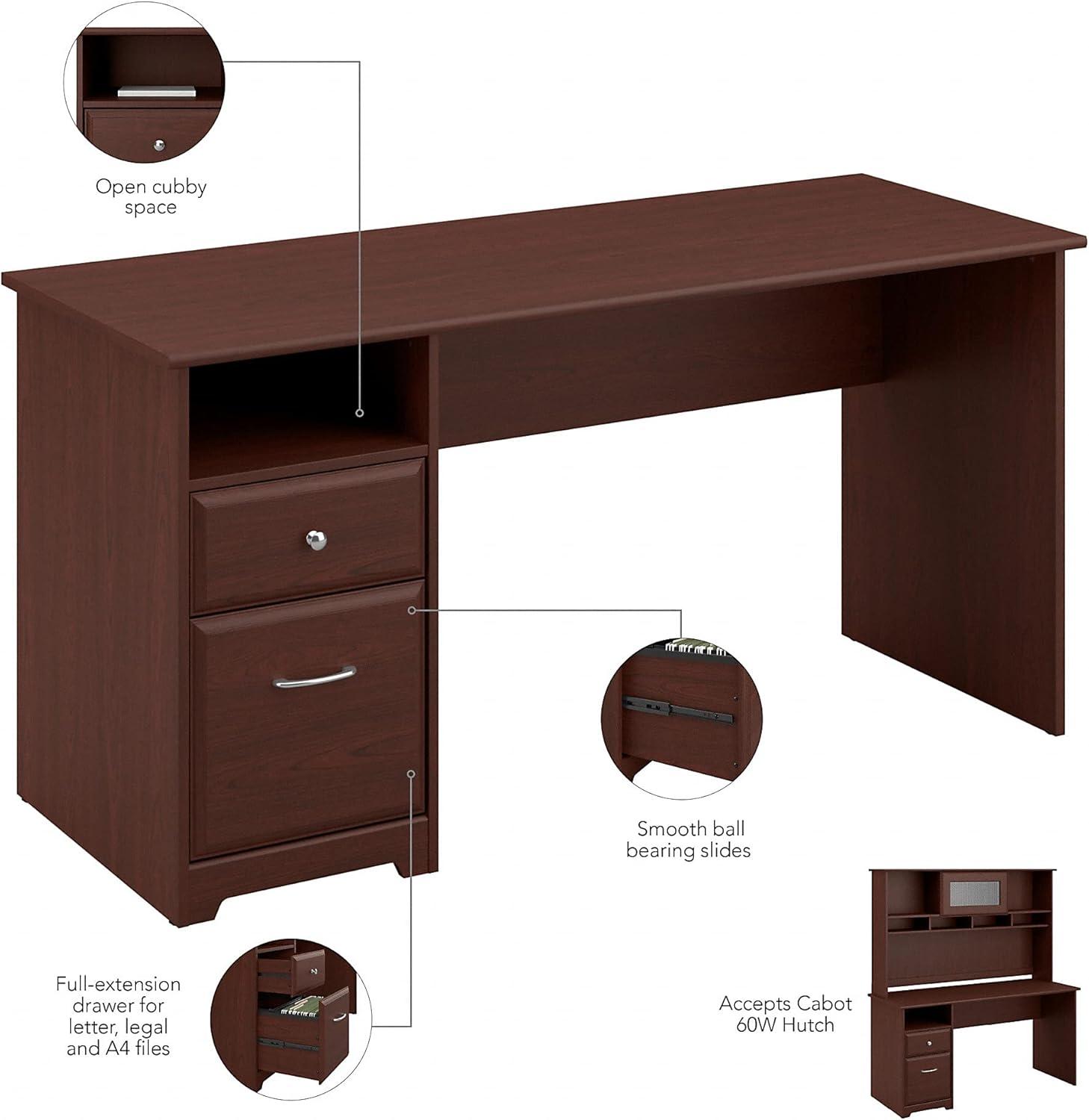 Bush Furniture Cabot 60" Computer Desk with Storage, Harvest Cherry