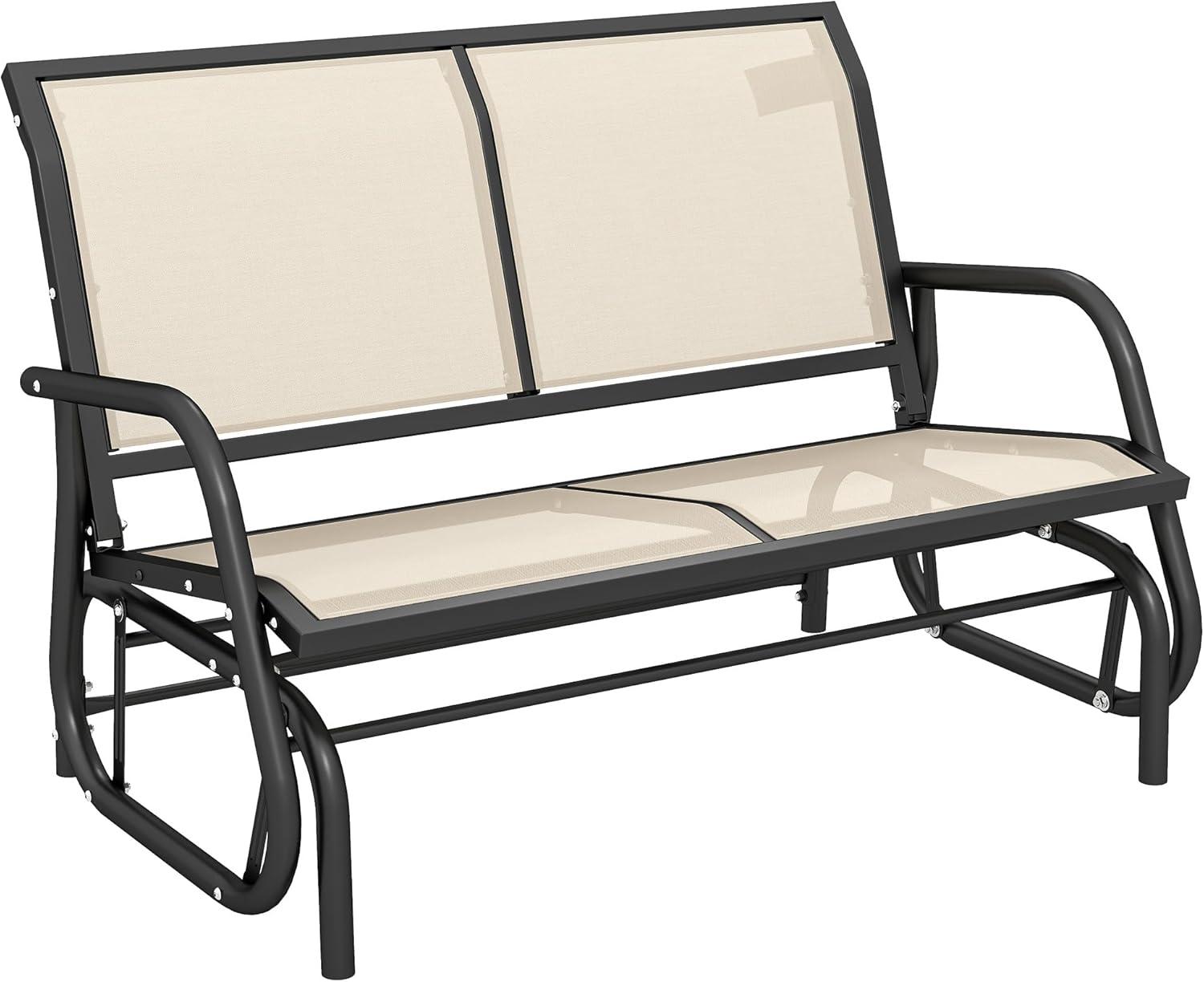 Outsunny 2-Person Outdoor Glider Bench, Patio Double Swing Rocking Chair Loveseat w/Powder Coated Steel Frame for Backyard Garden Porch, Beige