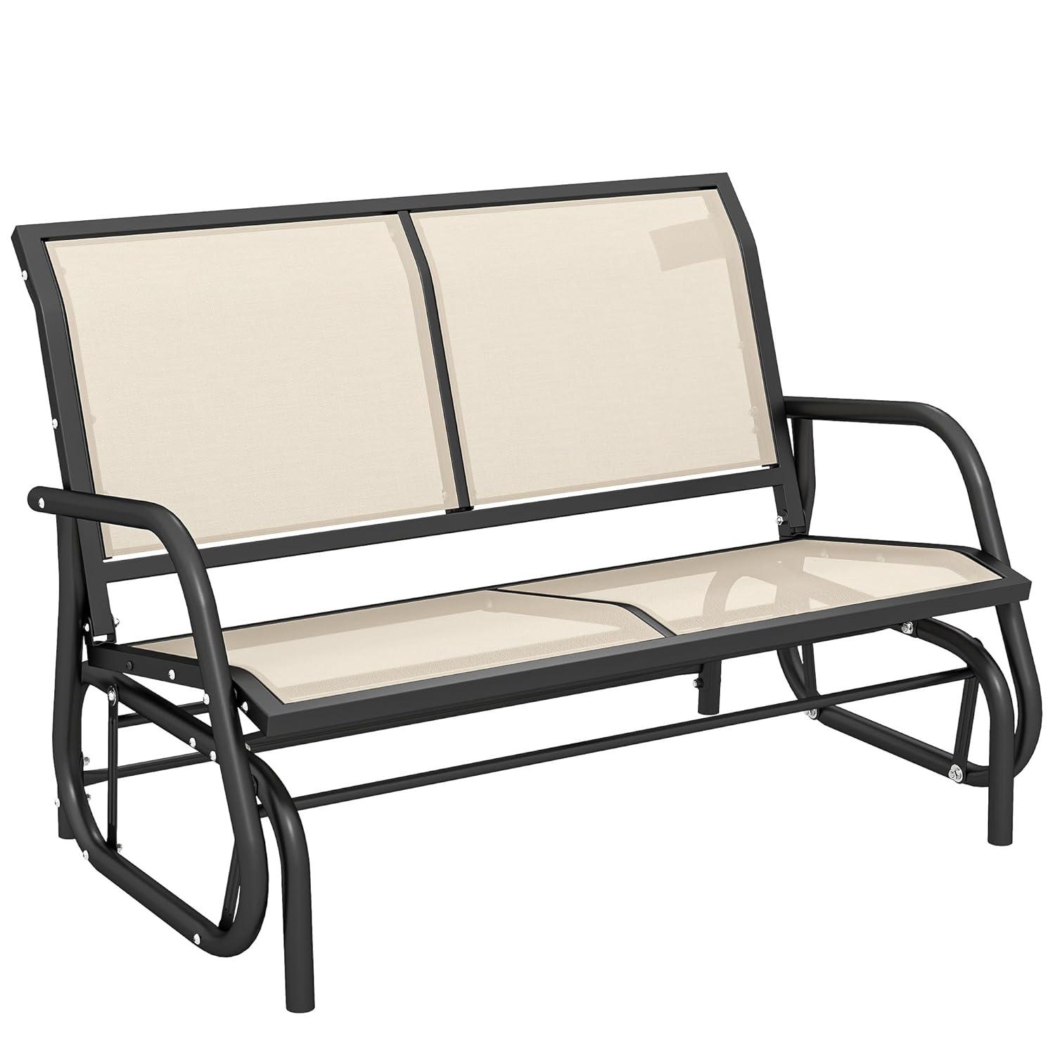 Outsunny 2-Person Outdoor Glider Bench, Patio Double Swing Rocking Chair Loveseat w/Powder Coated Steel Frame for Backyard Garden Porch, Beige