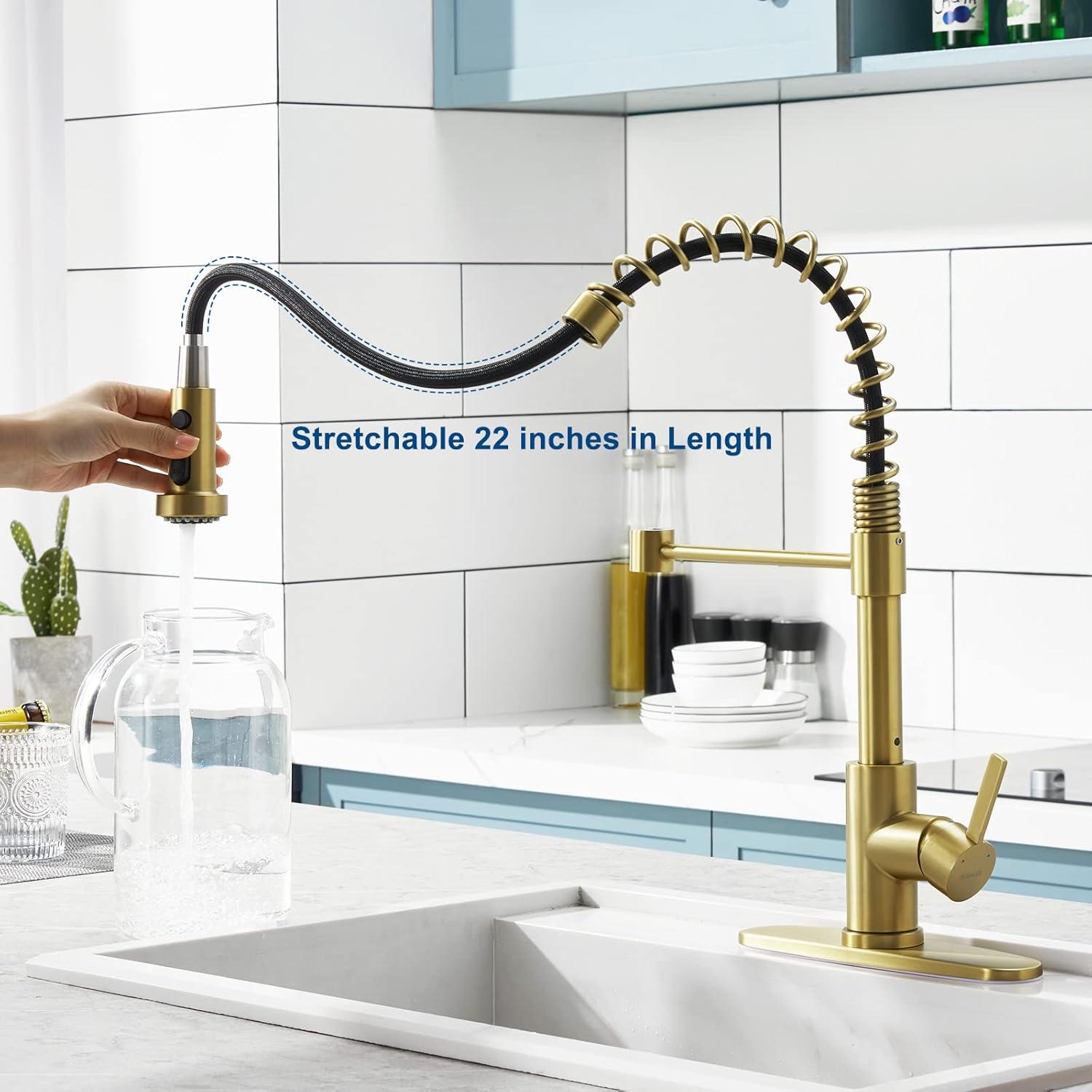 Brushed Gold Stainless Steel Kitchen Faucet with Pull-out Spray