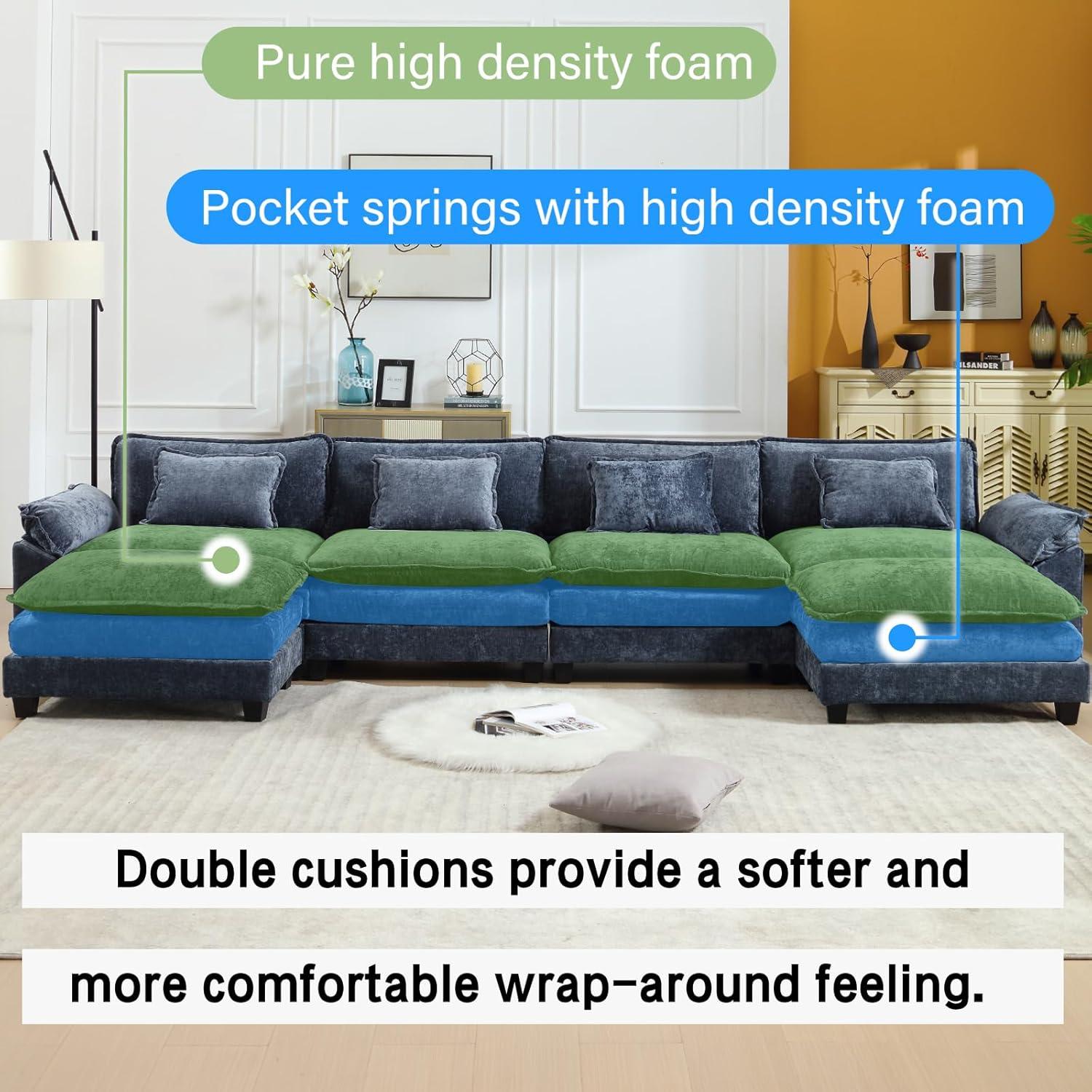 Carbaugh 154" Oversized U Shaped Sectional Sofa, Comfy Cloud Couch Deep Sectional Sofa with Ottomans for Living Room