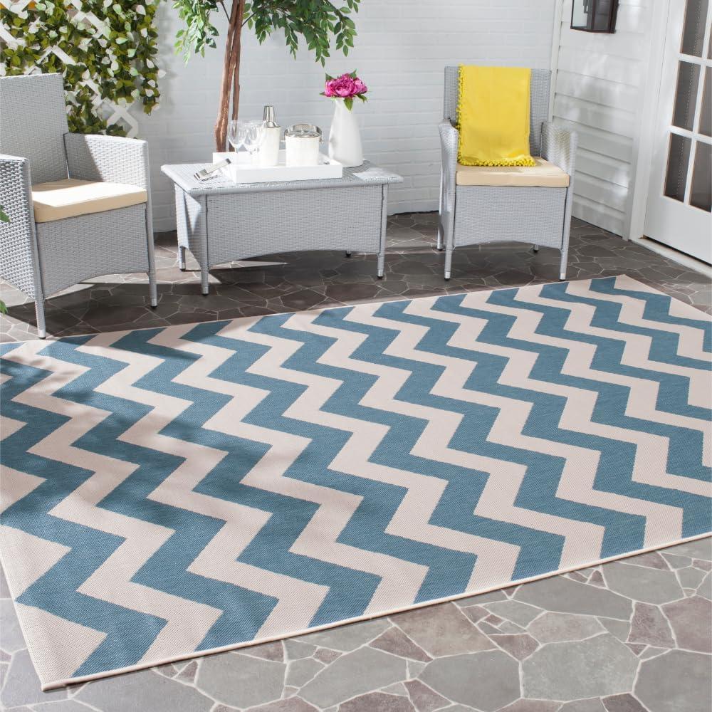 Courtyard CY6244 Power Loomed Indoor and Outdoor Area Rug - Blue/Beige - 6'7"x6'7" - Safavieh