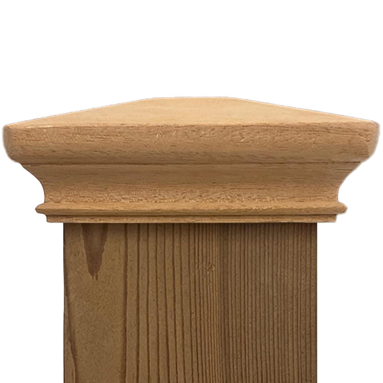 3.5" x 3.5" Wood ONE-Piece Slip Over Post Cap - Traditional Pyramid - One-Piece Miterless - 3/8" Extended Lip - (for 4x4 Post Measuring 3-1/2" x 3-1/2")