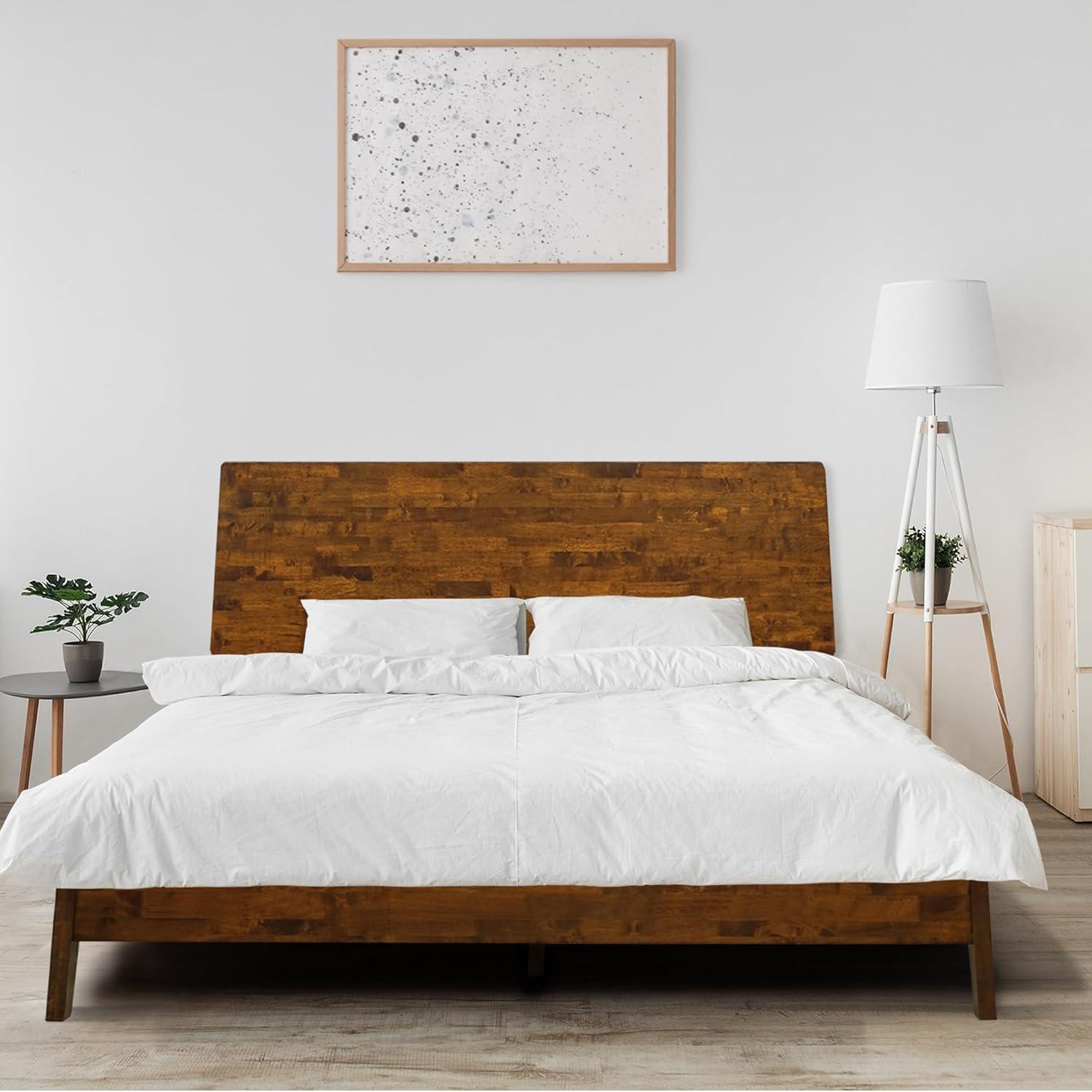 Serenity Premium Solid Wood Bed Frame with Headboard, Scandinavian Signature High Headboard Wood Bed, 800 lb Capacity, No Box Spring Needed, Fits All Mattresses, 5-Year Warranty