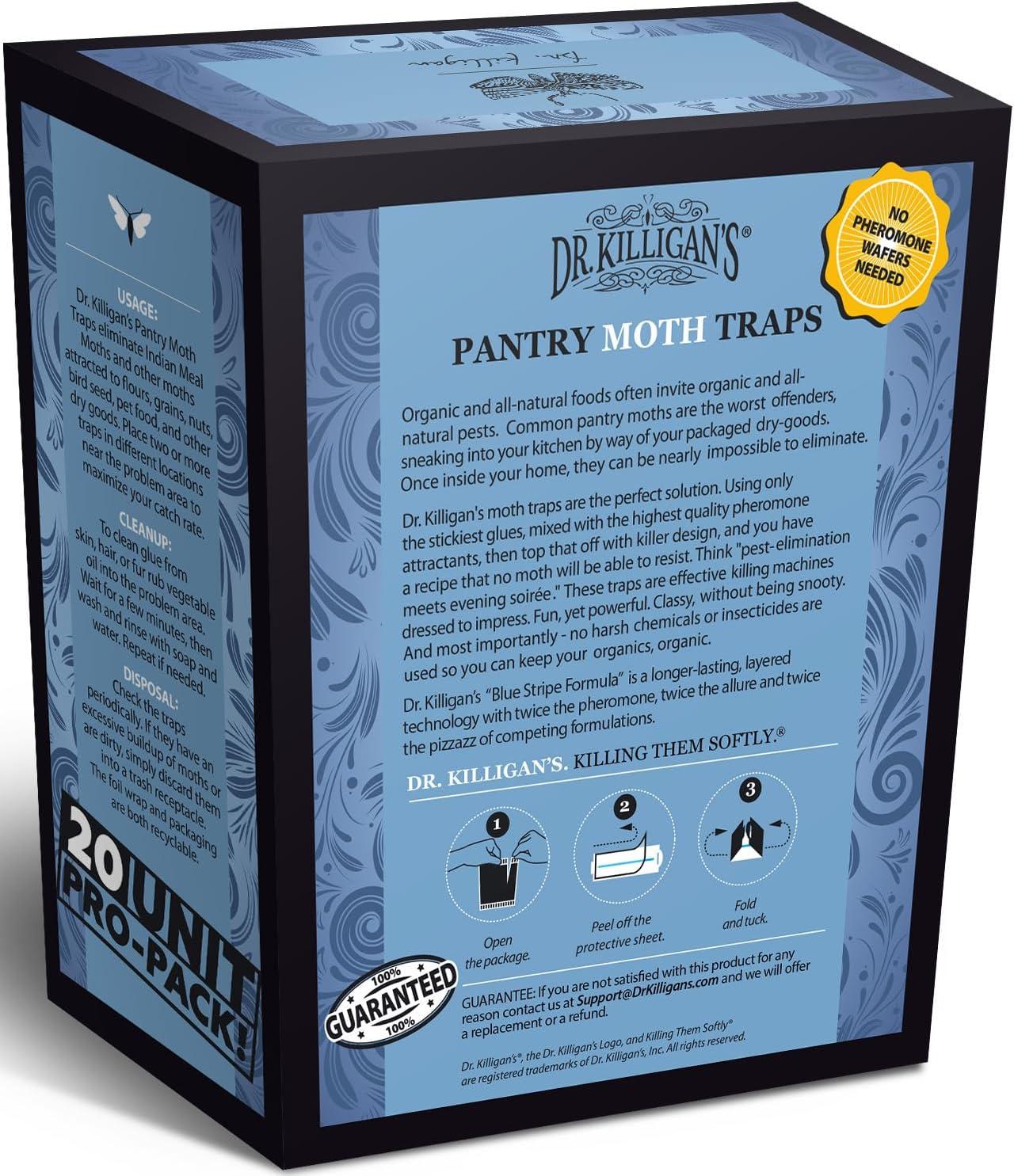 Dr. Killigan's Premium Pantry Moth Traps with Pheromones Prime | Safe, Non-Toxic with No Insecticides | Sticky Glue Trap for Food and Cupboard Moths in Your Kitchen | Organic (20, Blue)