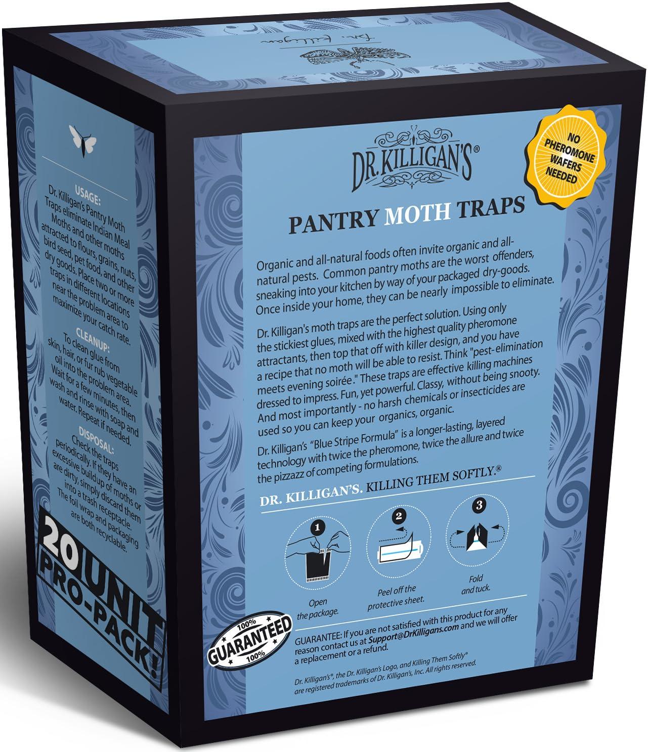 Dr. Killigan's Premium Pantry Moth Traps with Pheromones Prime | Safe, Non-Toxic with No Insecticides | Sticky Glue Trap for Food and Cupboard Moths in Your Kitchen | Organic (20, Blue)