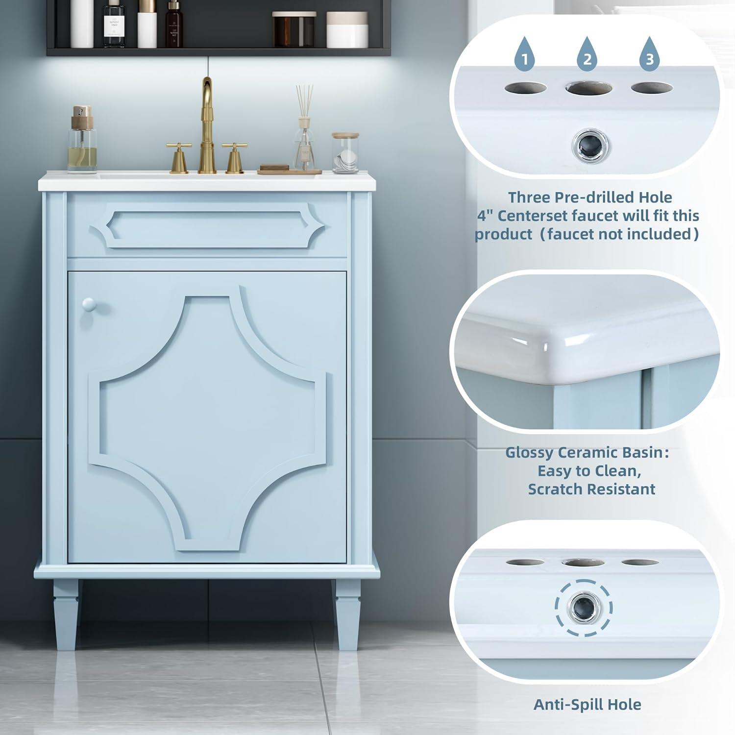 30 Inch Bathroom Vanity with Ceramic Sink, Modern Bathroom Storage Cabinet with Swirled Design, Vanities with 2 Drawers for Modern Minimalist Powder Room