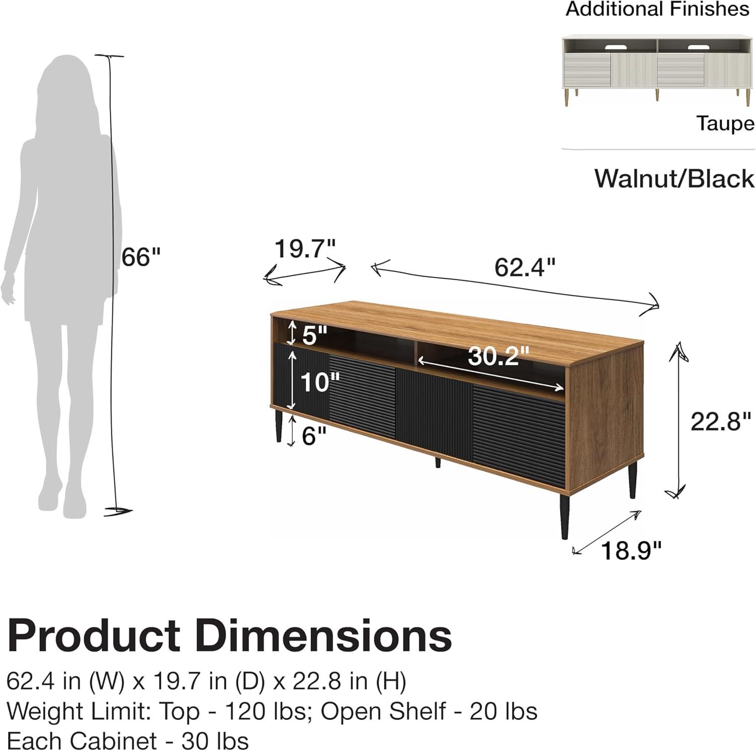 Daphne Walnut and Black Fluted Media Console with Cabinet