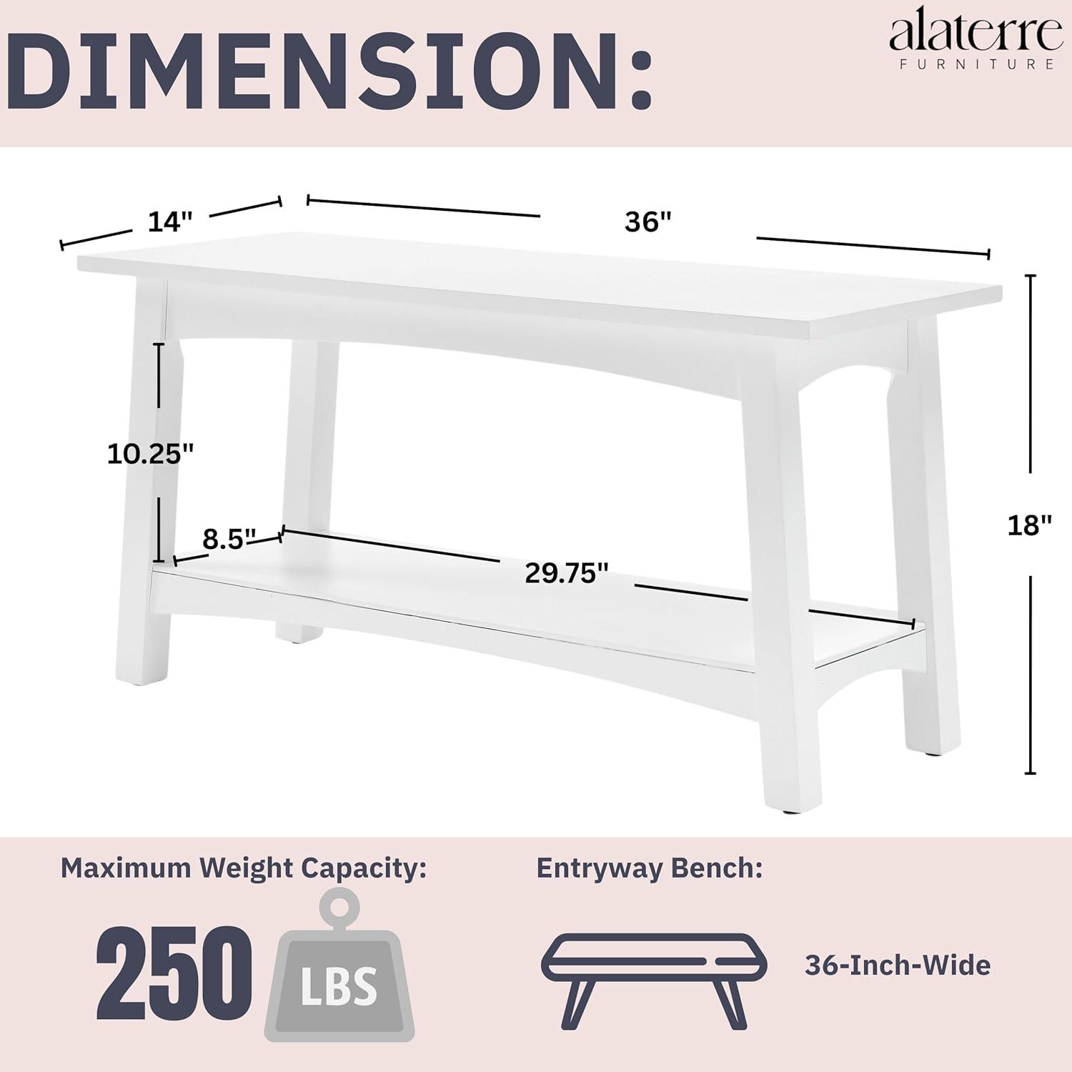Alaterre Furniture Craftsbury 36 in. Sturdy Pine Wood Entryway Bench, 2-Person Bench Open Design Accent Furniture, White