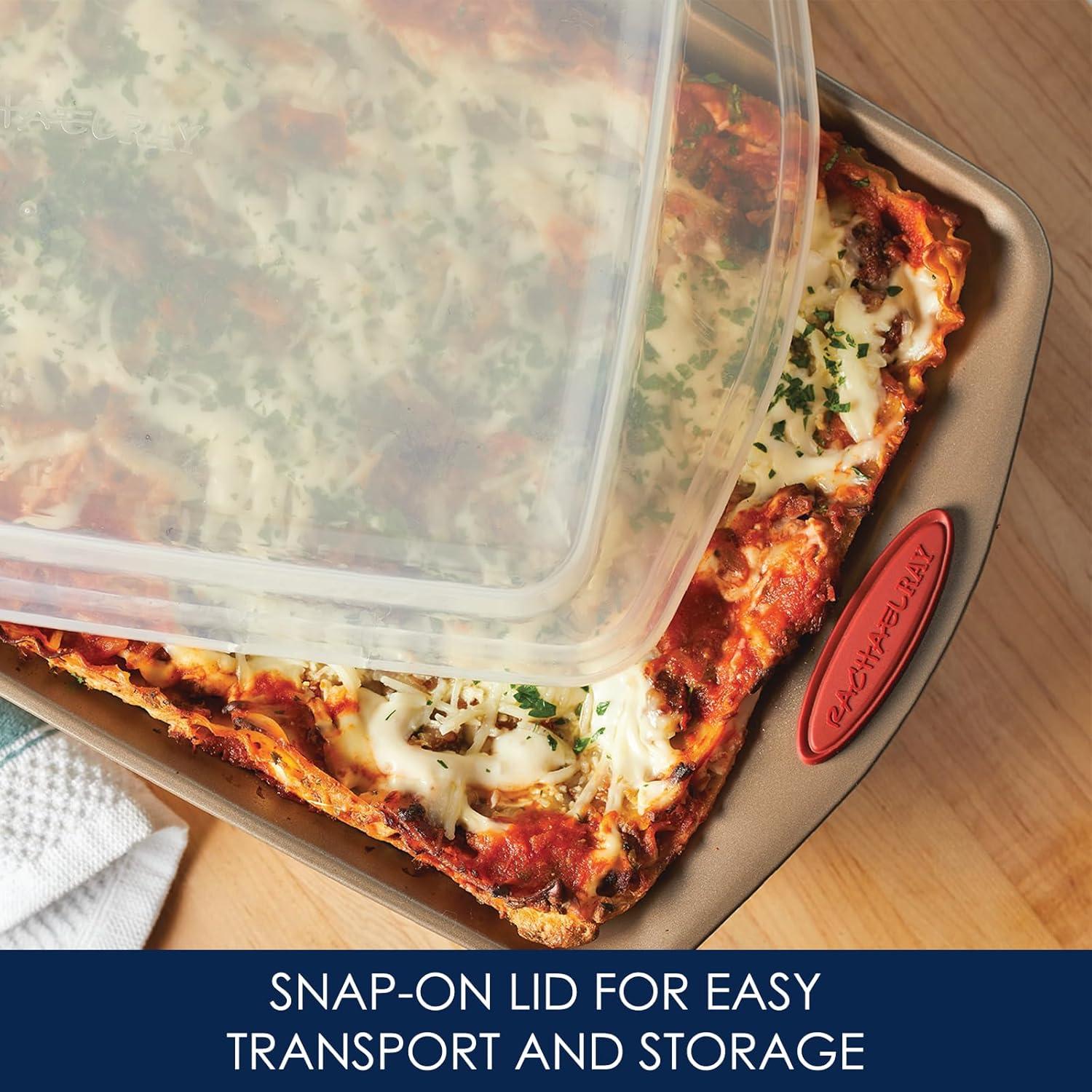 Rachael Ray Cucina Nonstick Bakeware Baking Pans Set, 10 Piece, Latte Brown and Cranberry Red