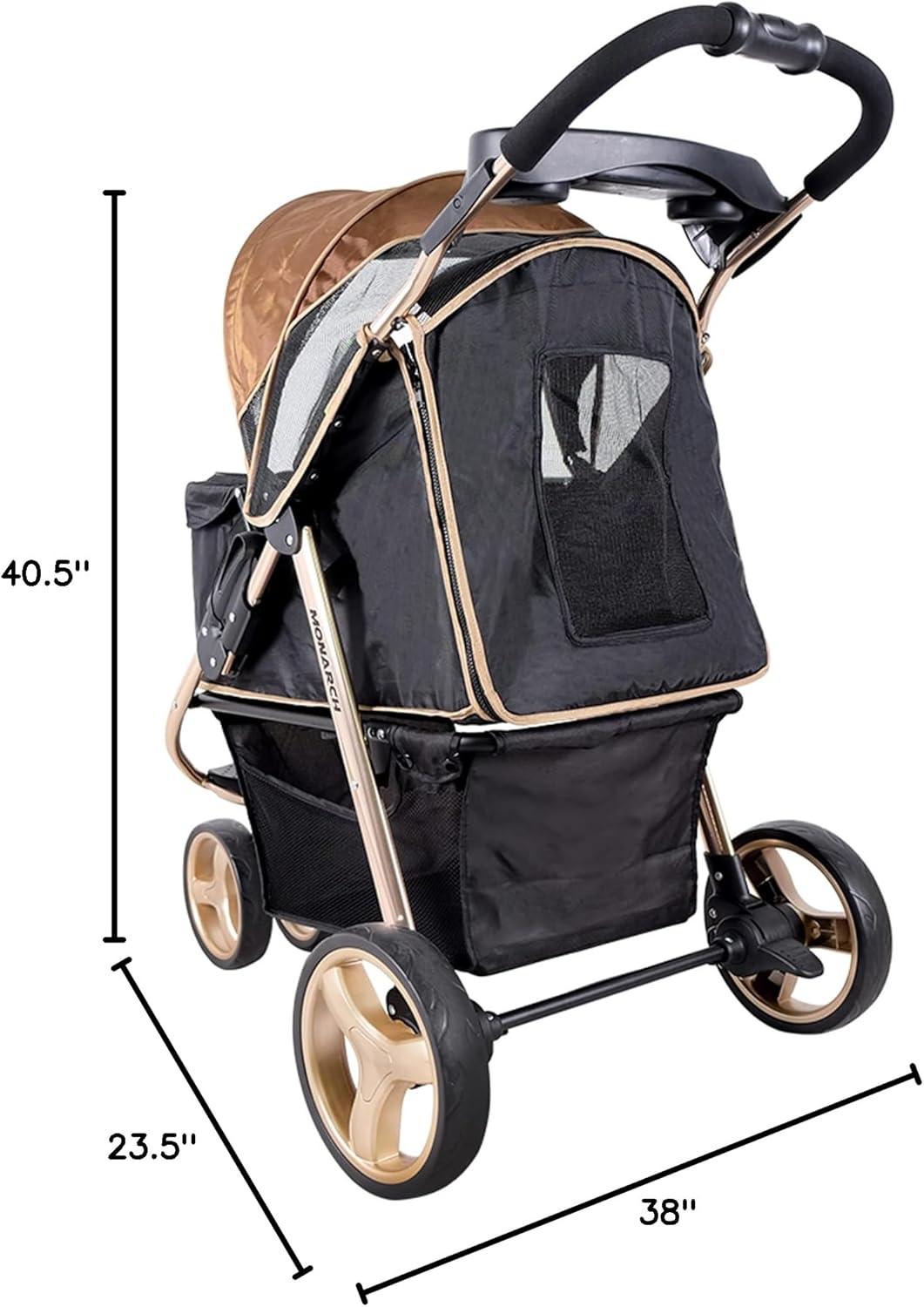 Luxury Gold Foldable Dog Stroller with Mesh Ventilation