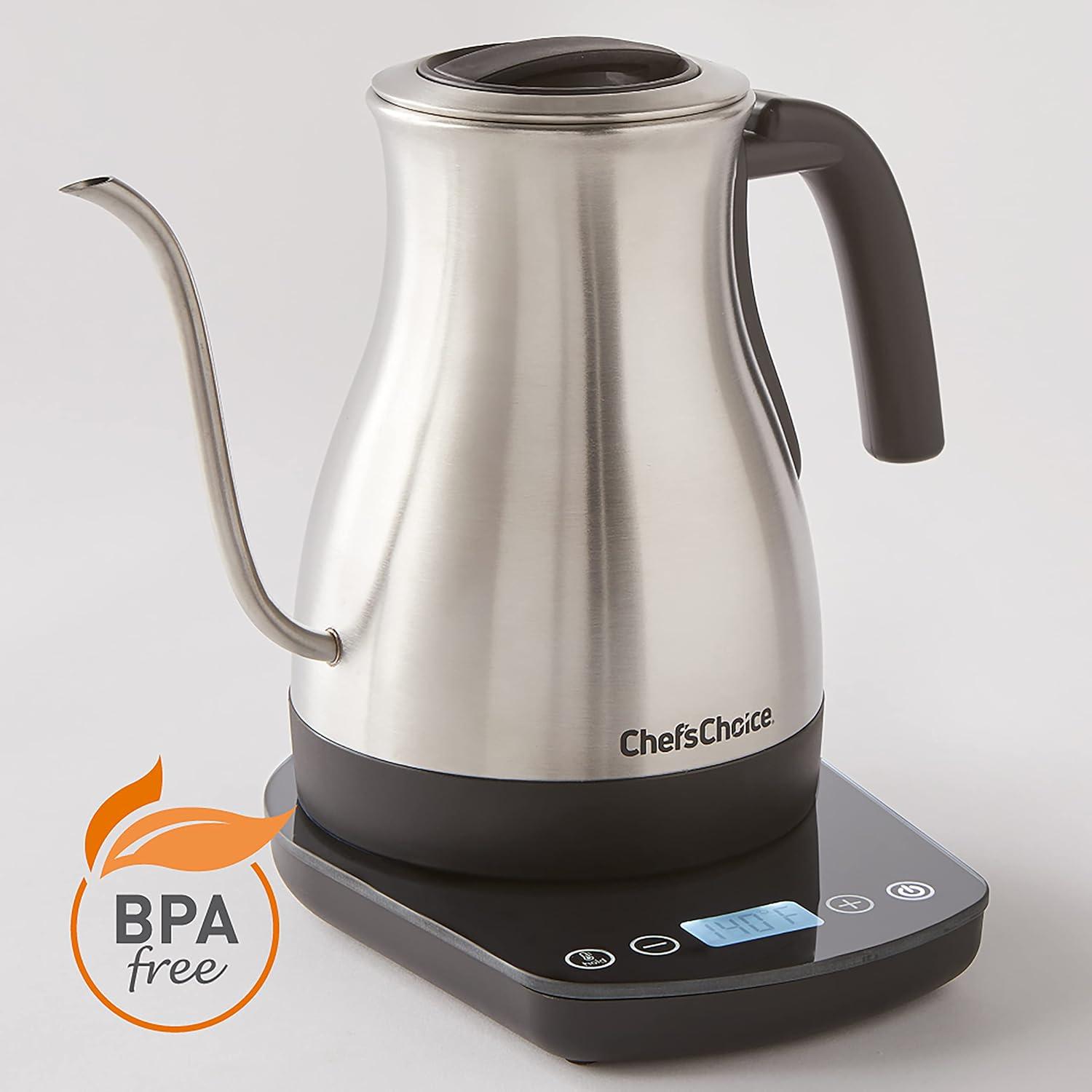 Chef'sChoice 1QT. Digital Electric Gooseneck Kettle Brushed Stainless Steel, 1200W