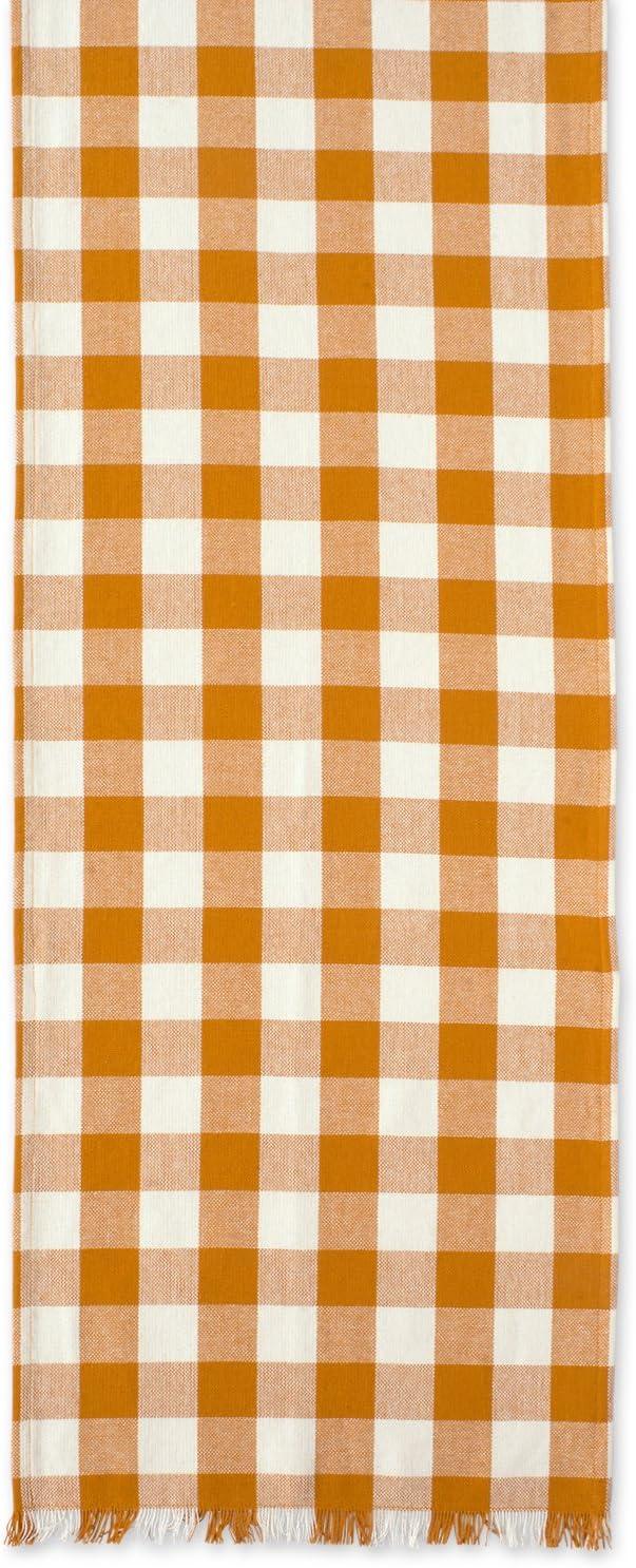 Pumpkin Spice Heavyweight Check Fringed Table Runner 14X108