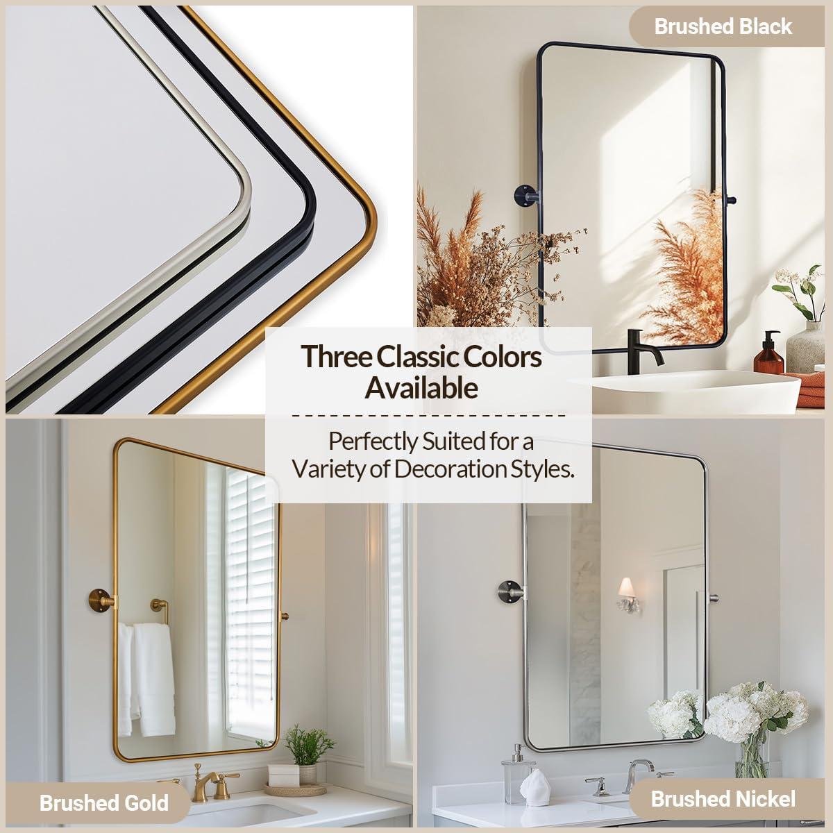 Hamilton Hills Black Metal Surrounded Round Pivot Mirror Silver Backed