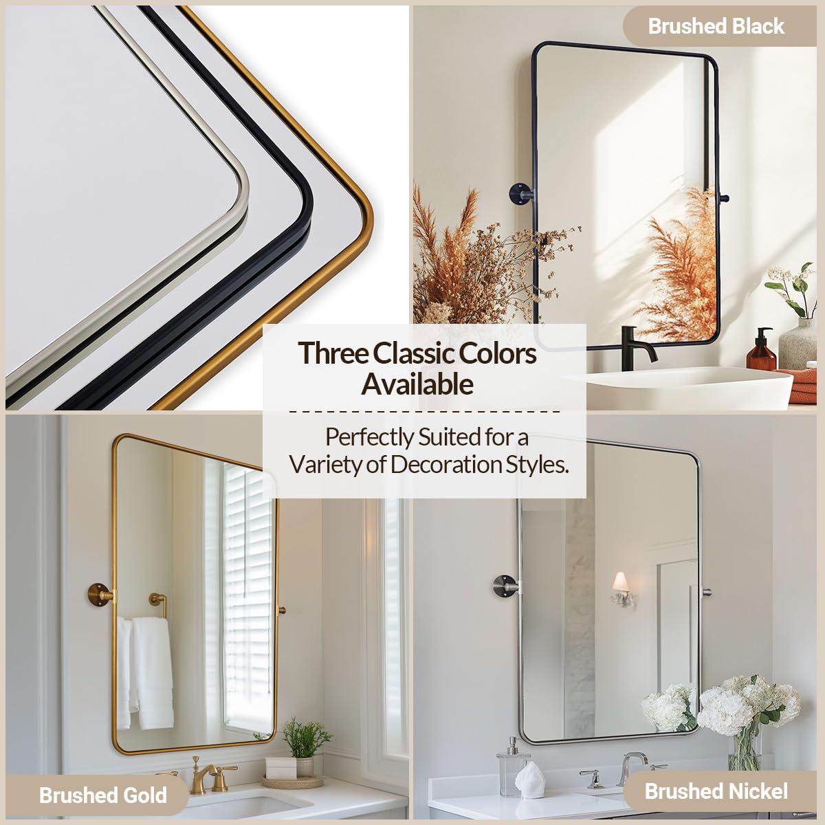 Hamilton Hills Black Metal Surrounded Round Pivot Mirror Silver Backed