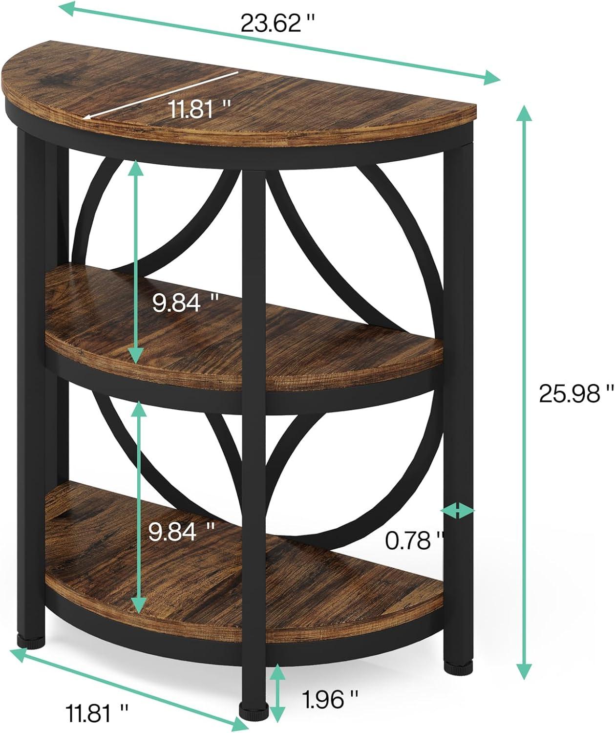 LITTLE TREE Half Round End Table, 3-Tier Narrow Side Table with Metal Frame, Half Circle Table, Half Moon Small Coffee Accent Table Bedside Table for Living Room, Bedroom