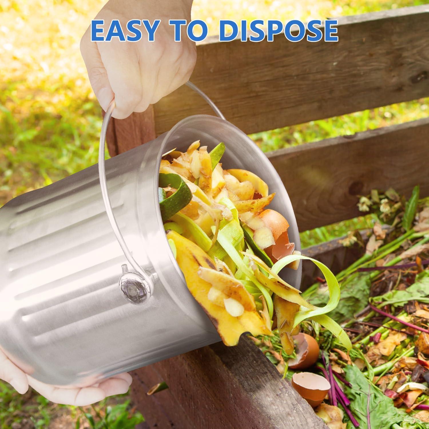 Stainless Steel 1.3 Gallon Kitchen Compost Bin with Handle