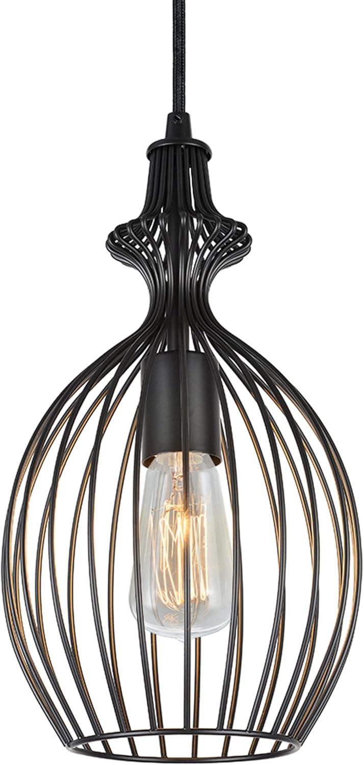 Matte Black Transitional Mini Pendant with Metal Wire Shade 8" Wide