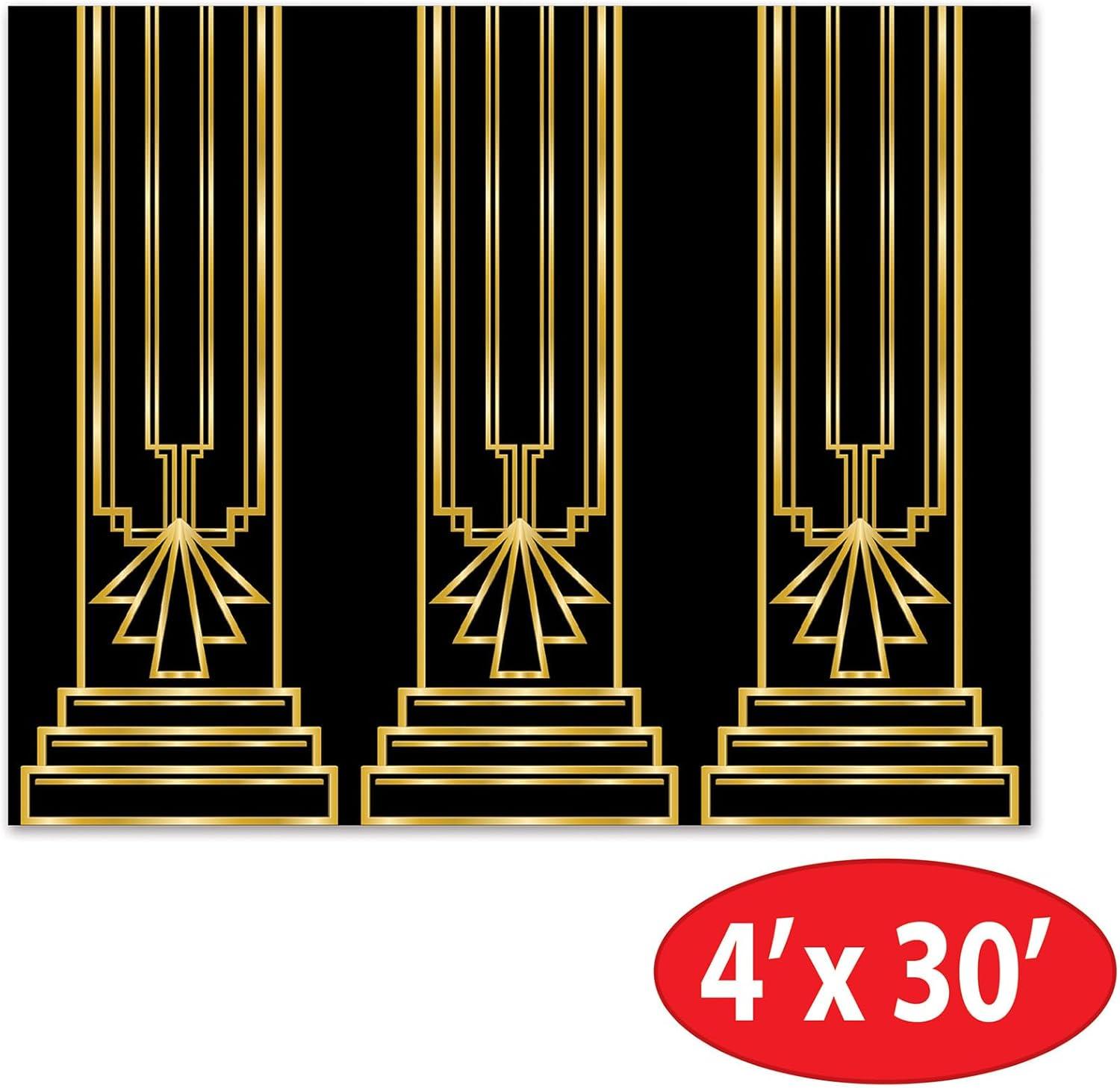 Beistle Great 20s Wall Backdrop, Decorative Wall Covering for Roaring Twenties Parties, Art Deco-Themed Photo Booths, Jazz Night Celebrations, Speakeasy Events, Vintage Decorations, 4' x 30'