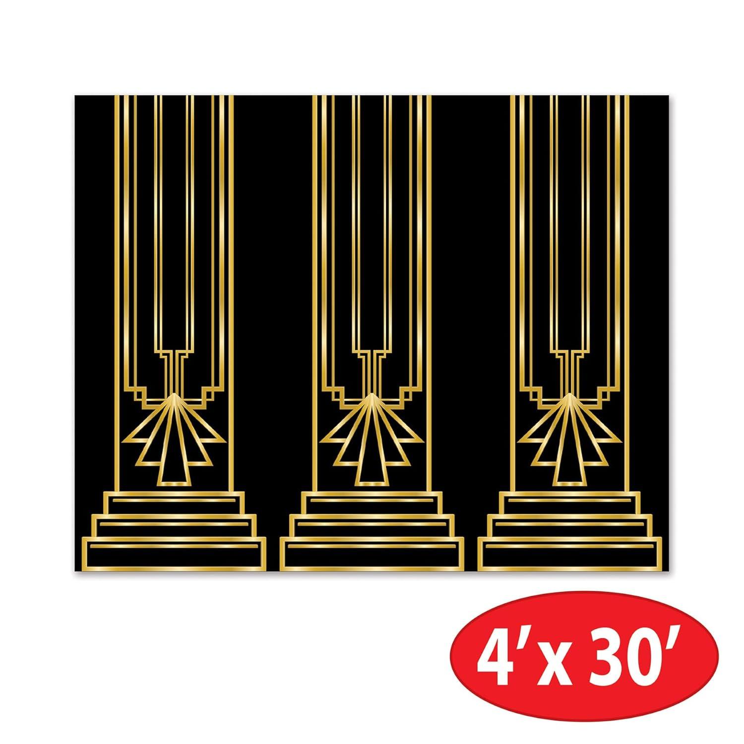 Beistle Great 20s Wall Backdrop, Decorative Wall Covering for Roaring Twenties Parties, Art Deco-Themed Photo Booths, Jazz Night Celebrations, Speakeasy Events, Vintage Decorations, 4' x 30'