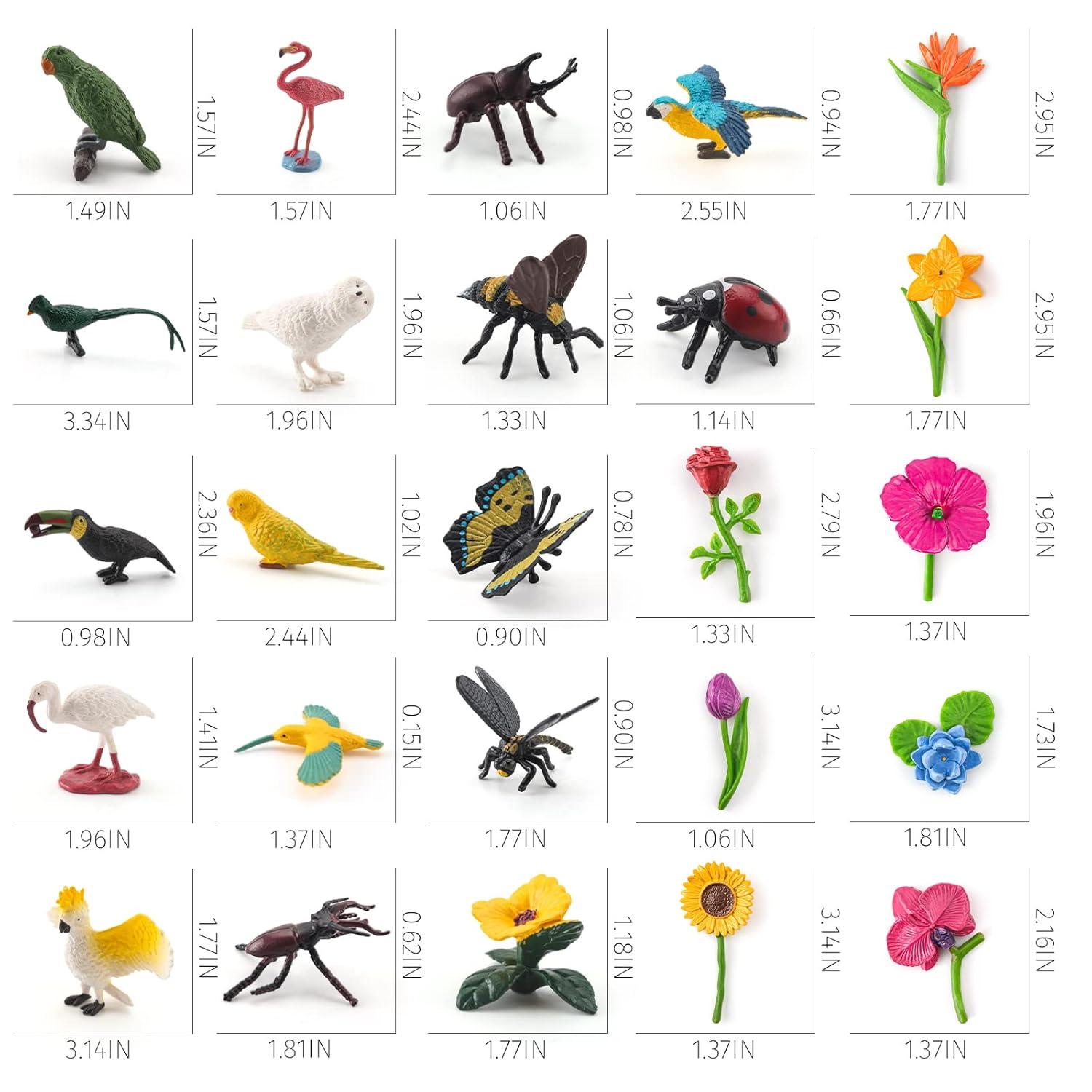 24PCS Realistic Bird Animals Figurines Plastic Flower Toys Mini Insect Toys Set for Toddlers Age 3+ Educational Project Diorama Kids for Preschool Children