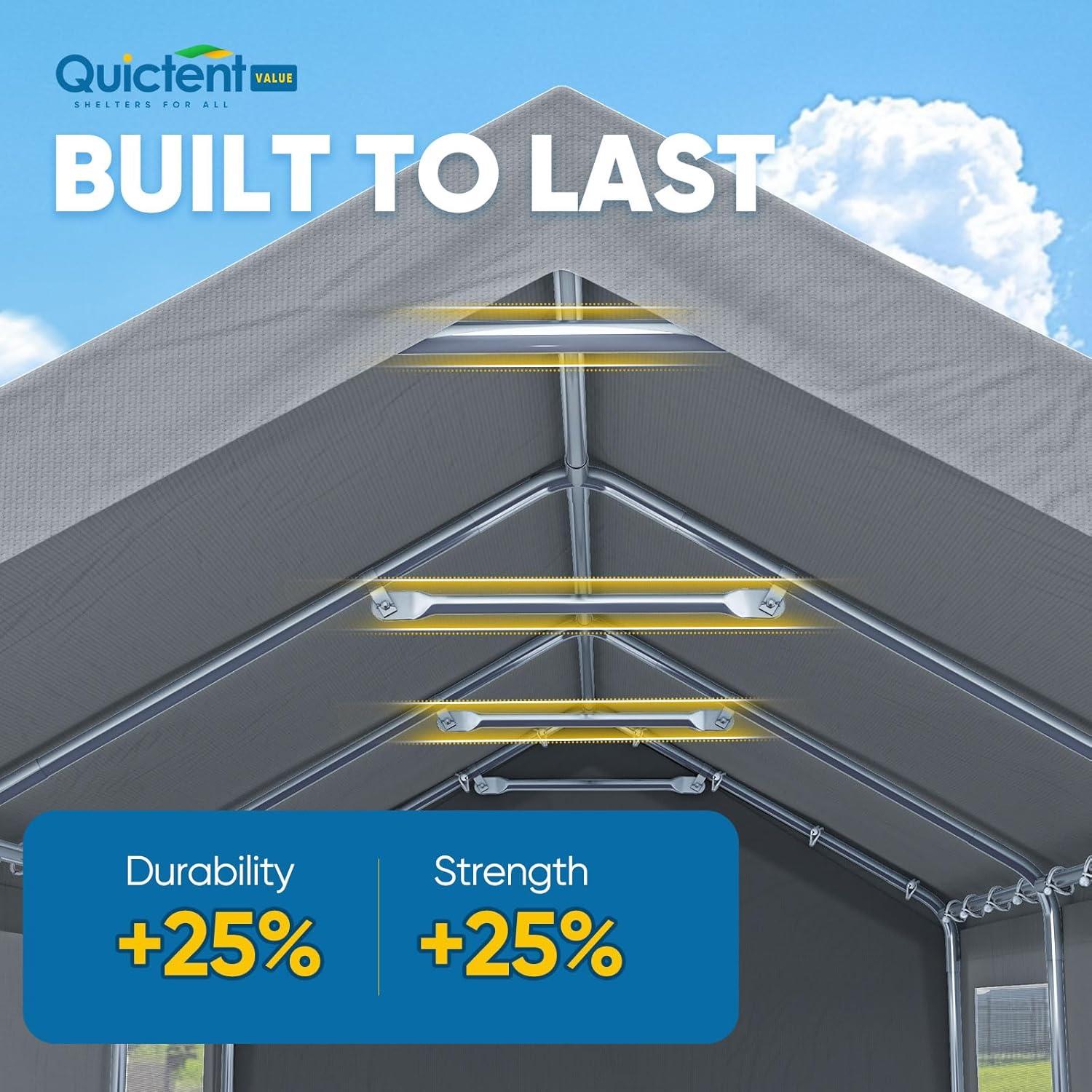 Quictent 10x20 ft Heavy Duty Carport Canopy Galvanized Car Tent Outdoor Garage Boat Shelter with Reinforced Structure, No Sidewall - White