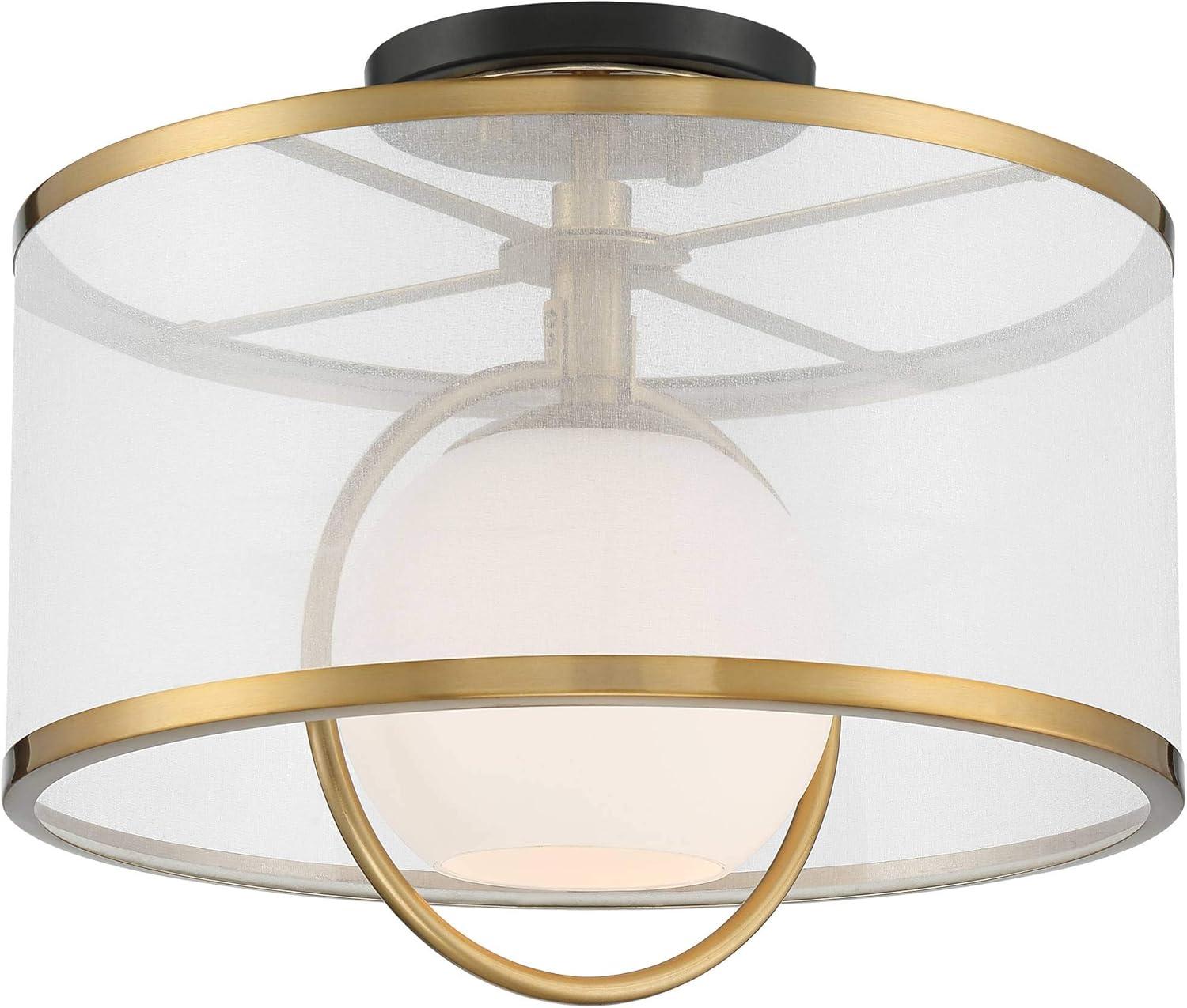 Artisanal Brass & Glass 17" Art Deco Drum Ceiling Light