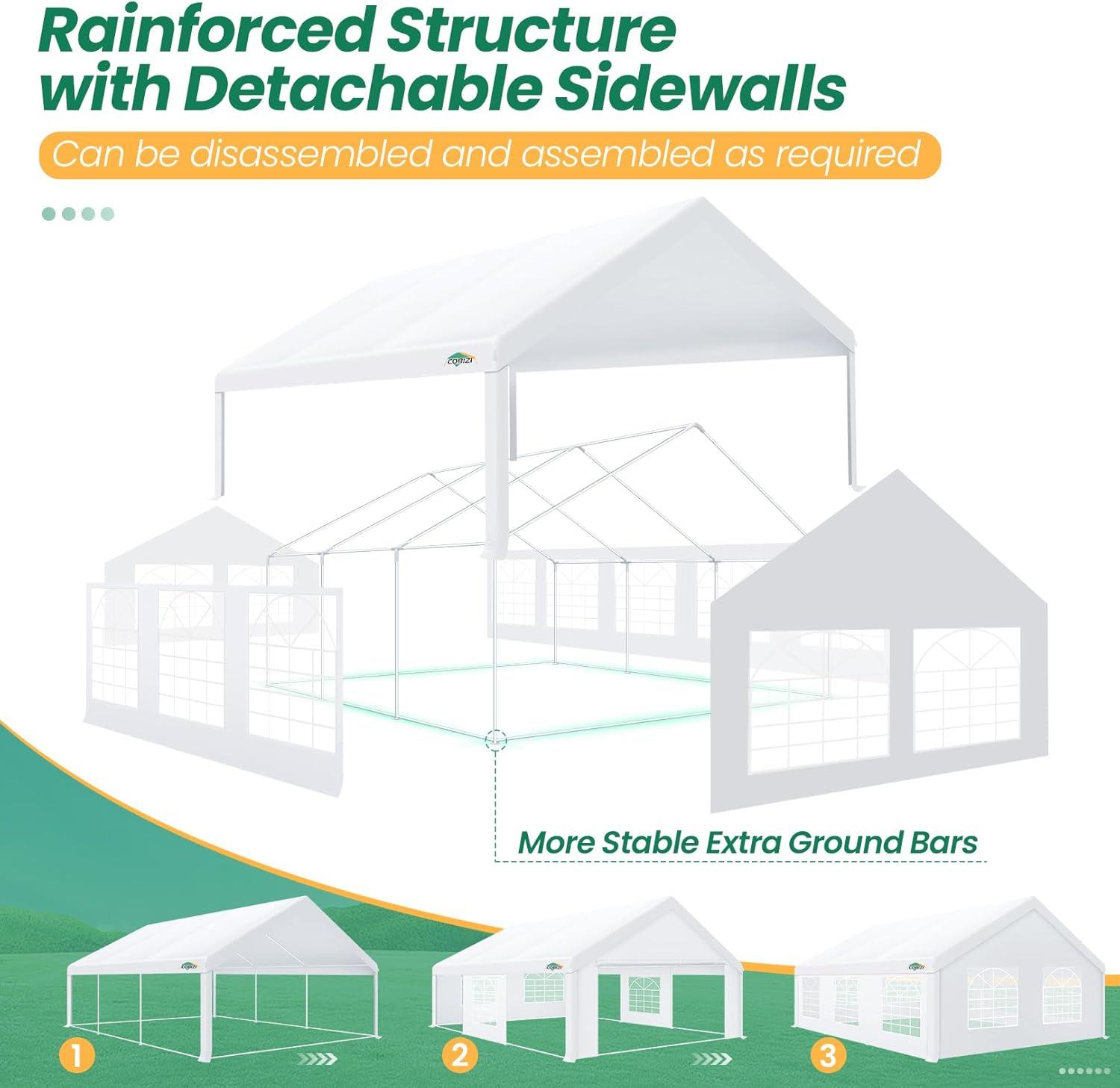 HOTEEL 20x20ft Heavy Duty Party Tent, Waterproof Outdoor Canopy Tents for Large Events, Commercial Grade Wedding, Parties, White
