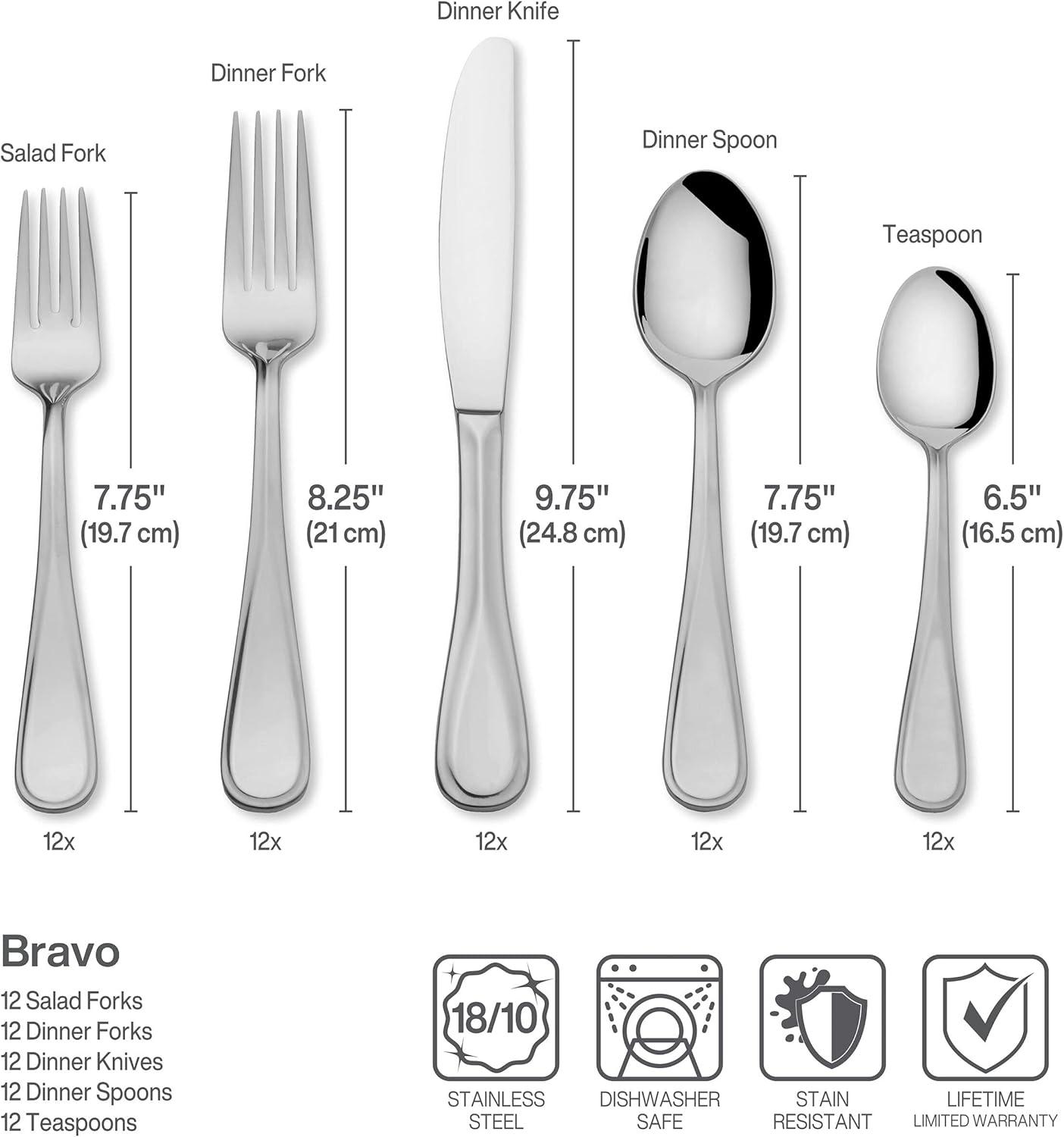 Bravo 65-Piece Stainless Steel Flatware Set with Facets