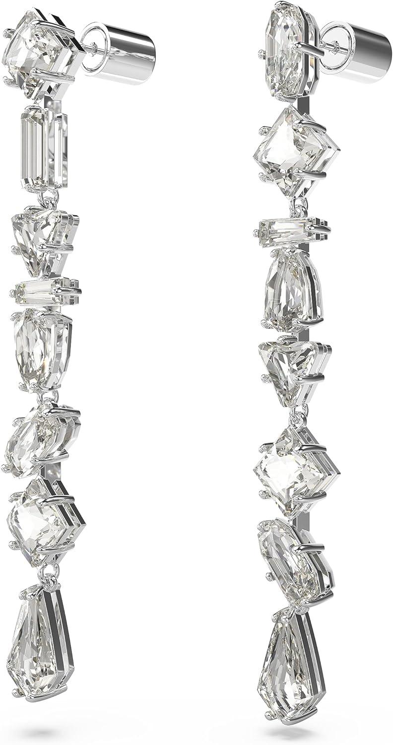 Elegant Silver and Crystal Drop Earrings with White Stones