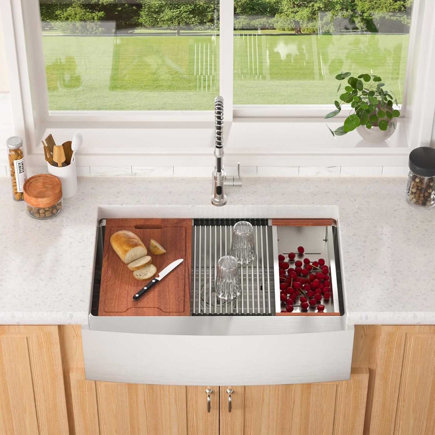 30" L x 22" W Workstation Farm Kitchen Sink Stainless Steel Single Bowl Apron Front Kitchen Sink