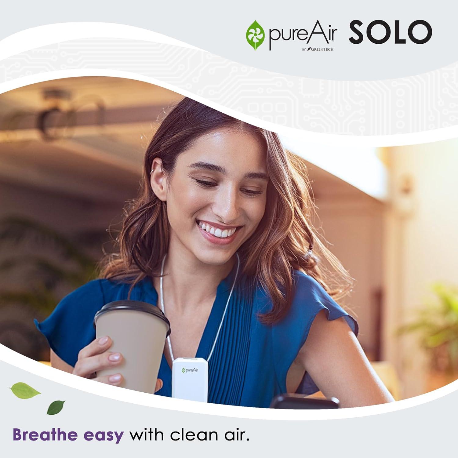 Greentech Environmental pureAir SOLO - Portable Air Purifier and Air Cleaner, Air Purifiers for Home, Office, and Car, Personal 3 feet Clean-Air Zone, All Day Purification