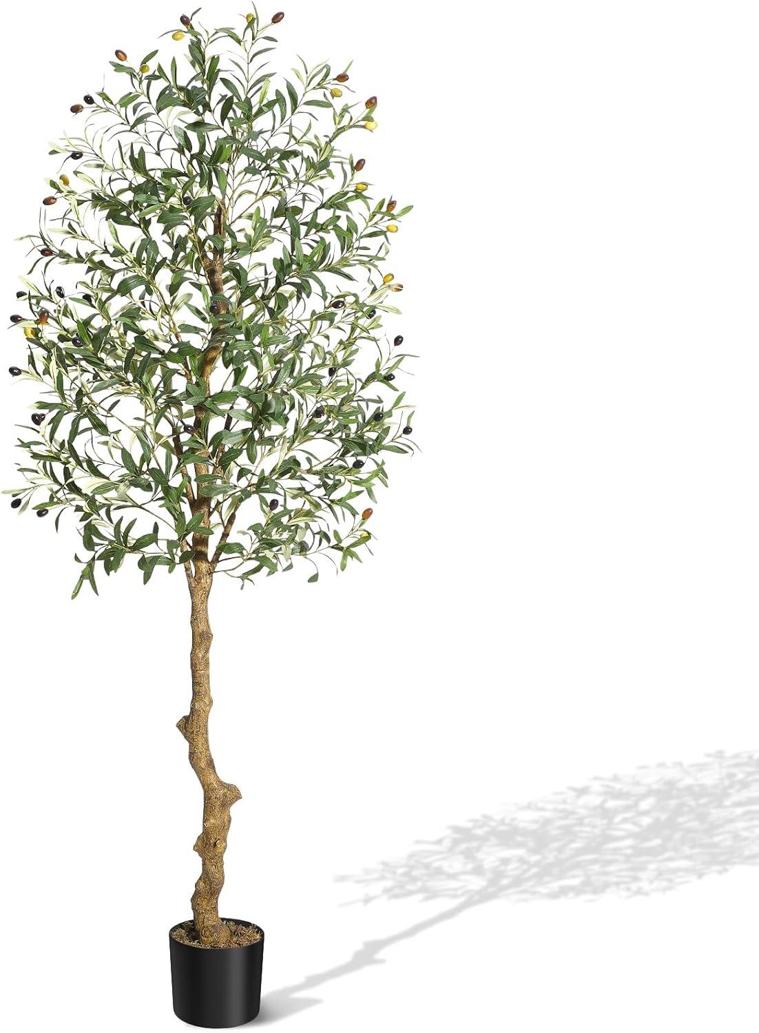 6FT Tall Artificial Olive Tree with Realistic Trunk and Leaves in White Pot