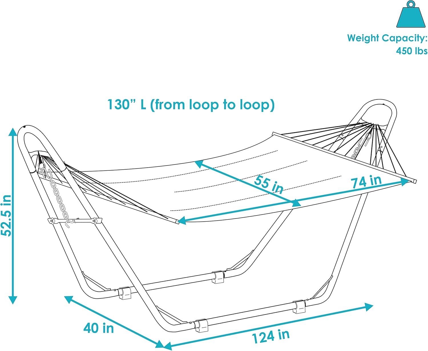 Sunnydaze Double Quilted Fabric Hammock with Universal Steel Stand - 450-Pound Capacity - Blue and Green