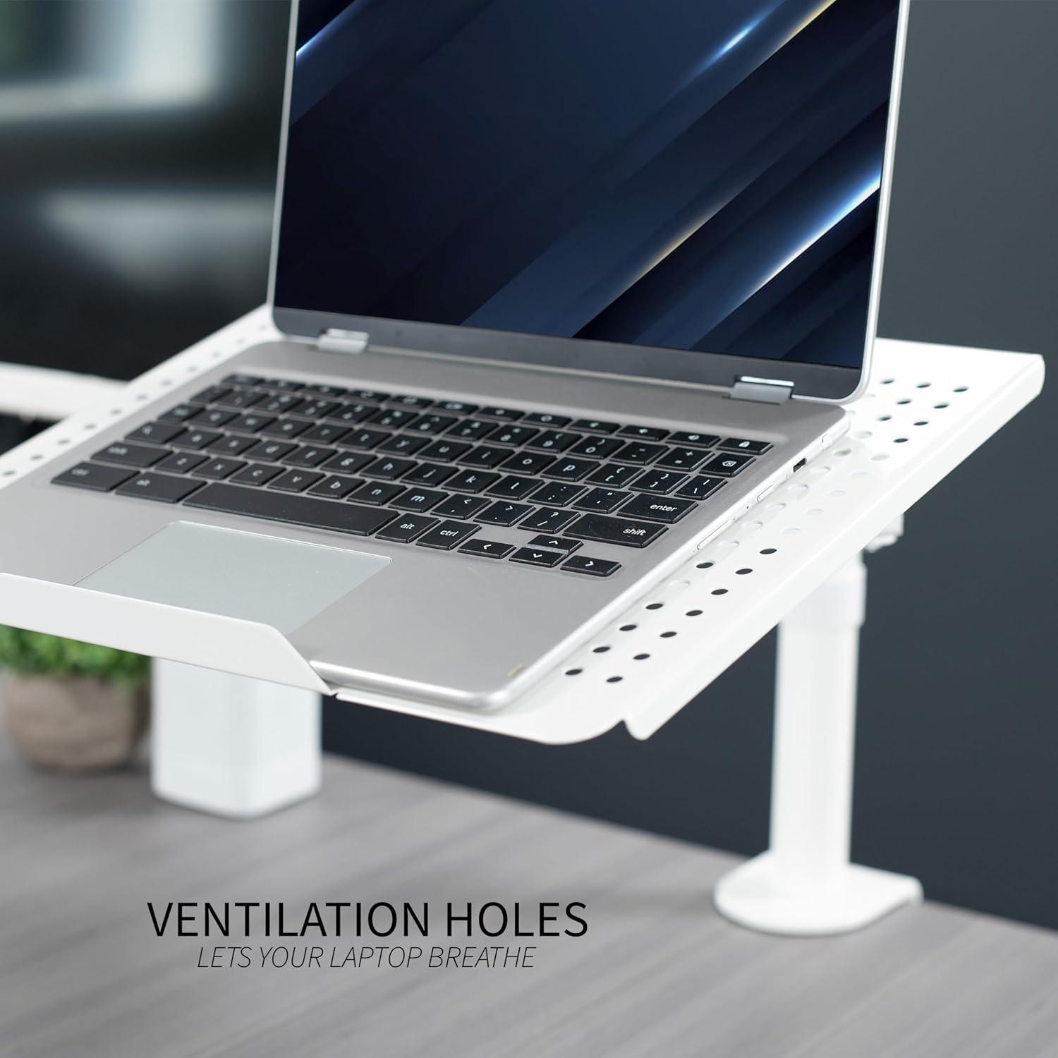 VIVO White Single Laptop Notebook Desk Mount, Fully Adjustable Extension Clamp