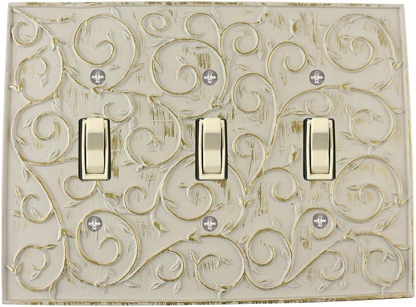 Ivory Poly Resin French Scroll Triple Toggle Switch Plate