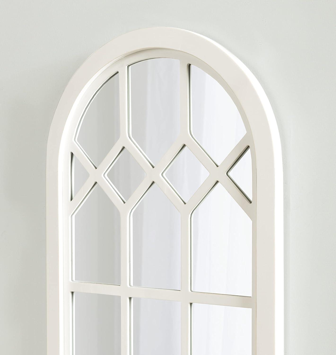 Gilcrest Arch White Wood Windowpane Mirror, 18x47